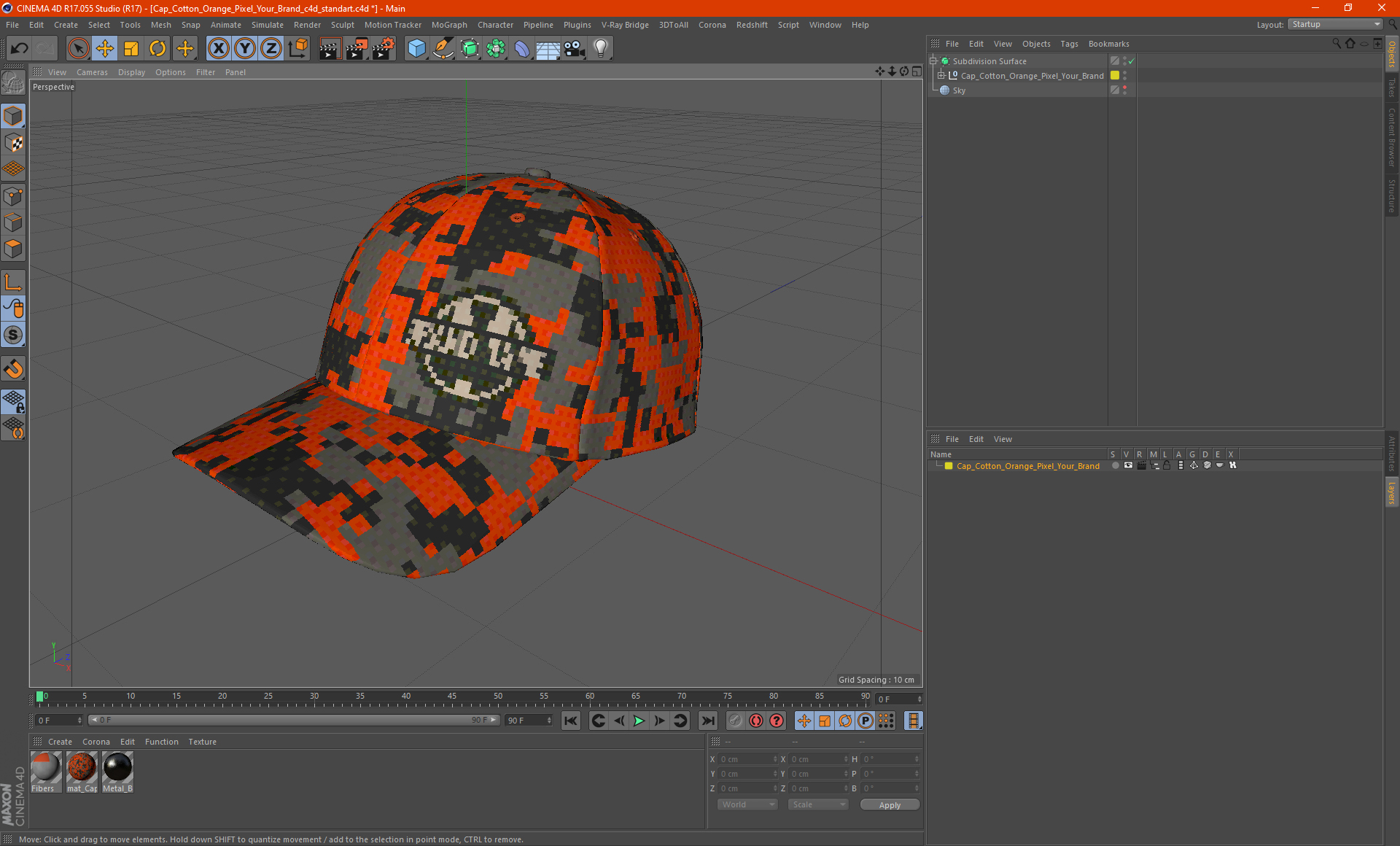 Cap Cotton Orange Pixel Your Brand 3D model