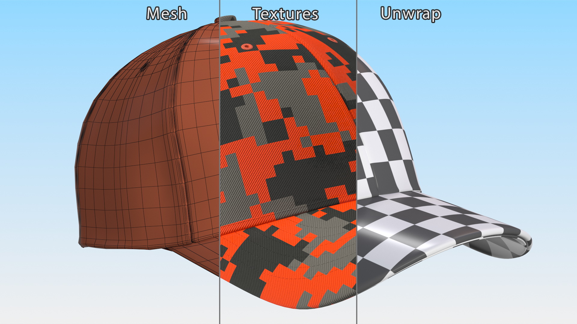 Cap Cotton Orange Pixel Your Brand 3D model