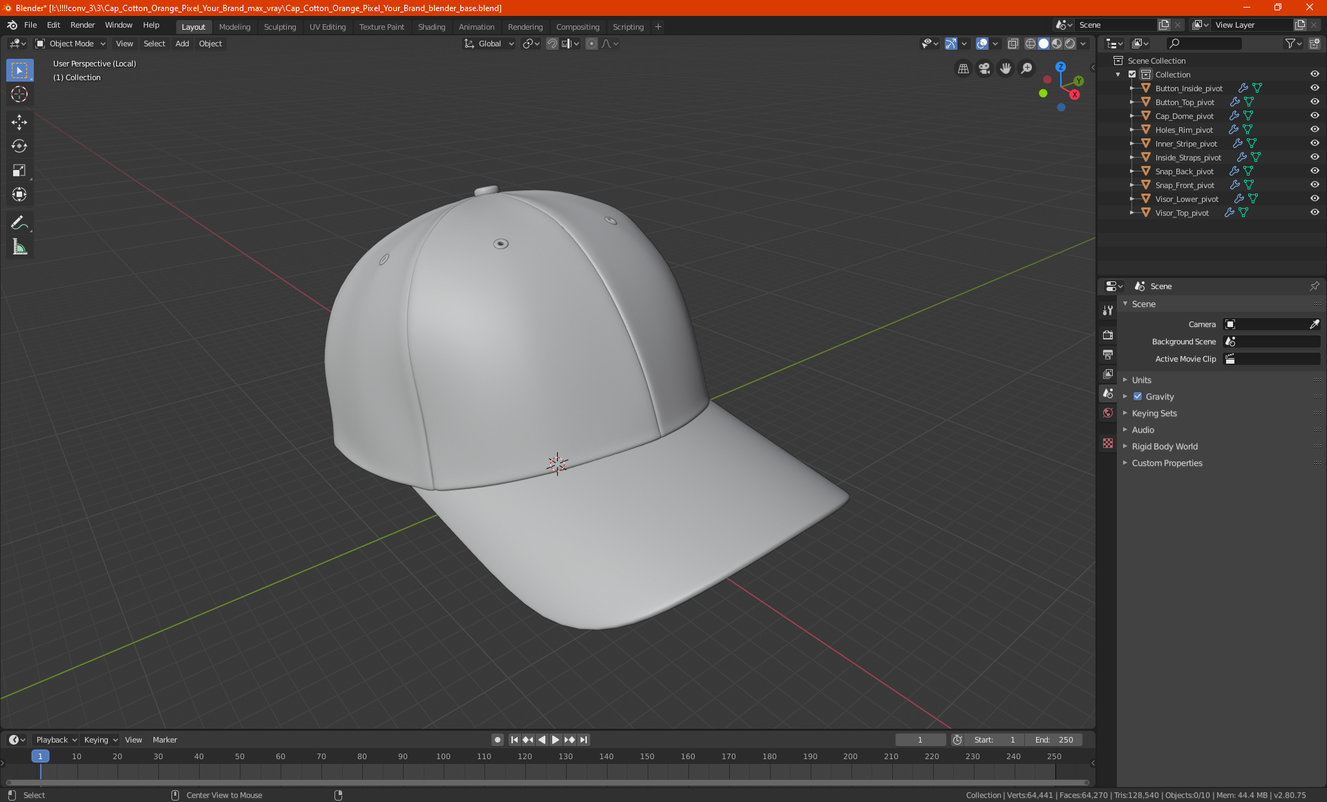 Cap Cotton Orange Pixel Your Brand 3D model