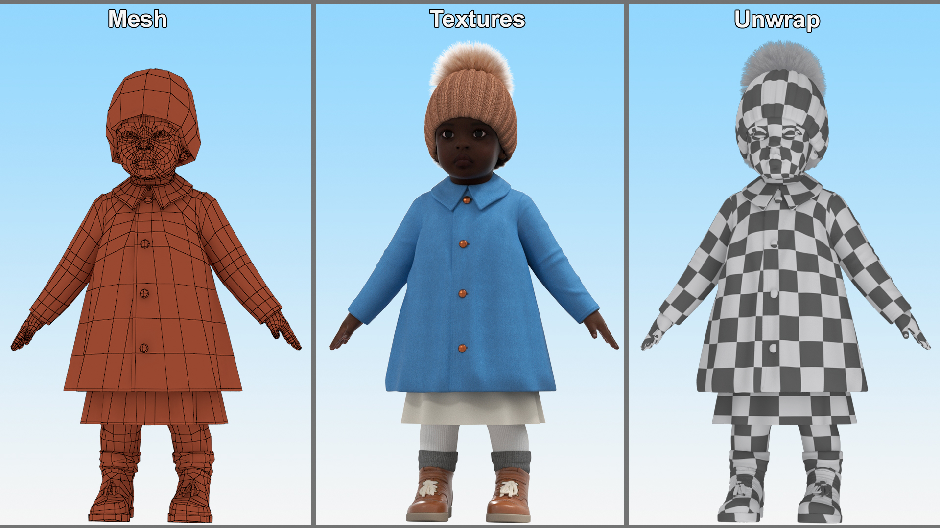 Little Black Girl Everyday Autumn Clothes Fur Rigged 3D