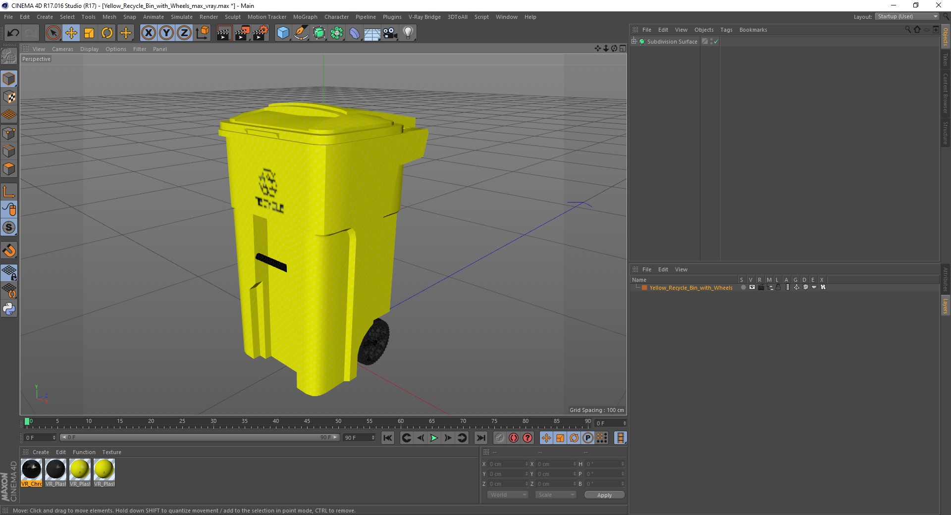 3D model Yellow Recycle Bin with Wheels