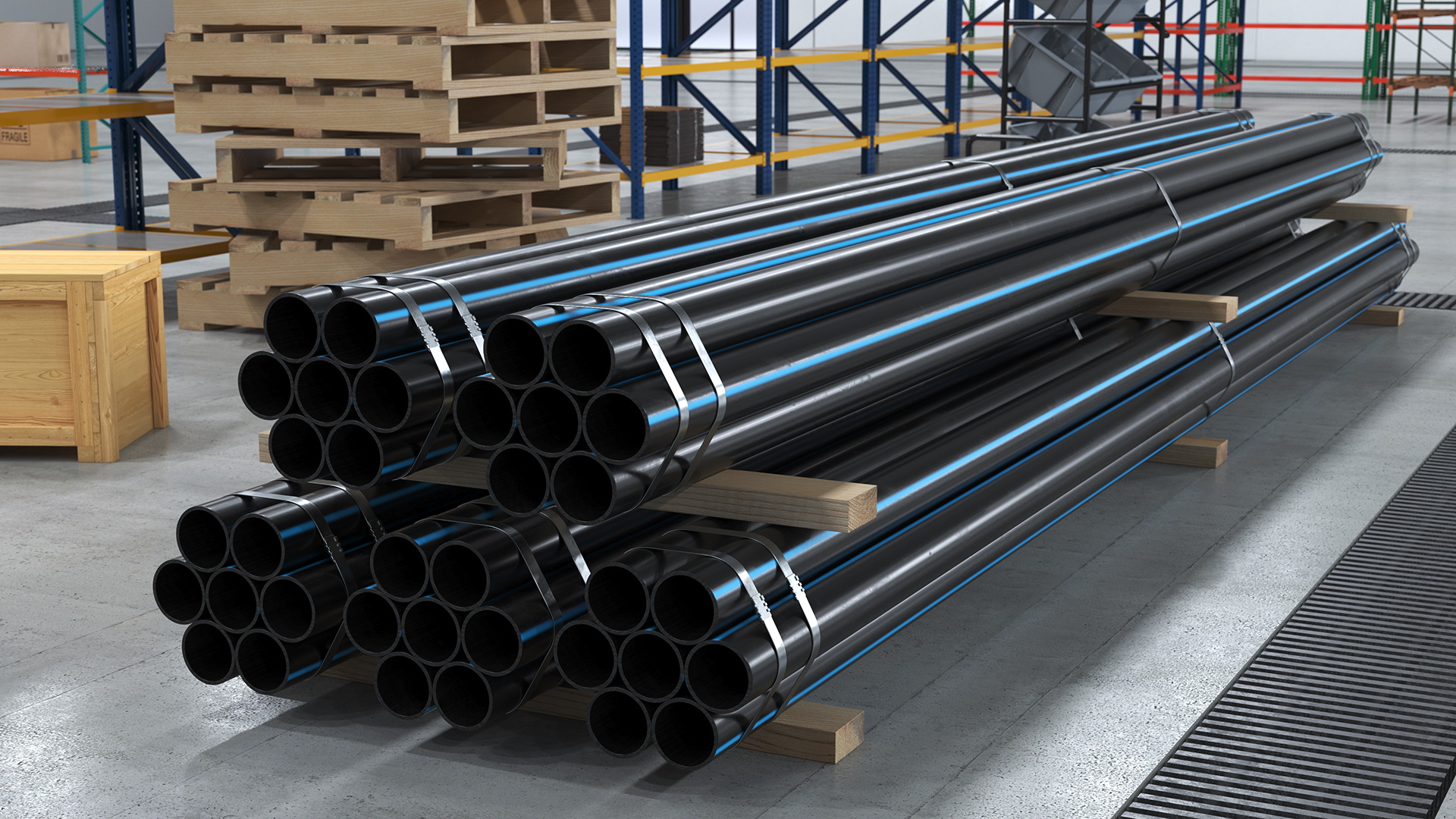 3D model Thick Plastic Pipes Bundle 6 Meters