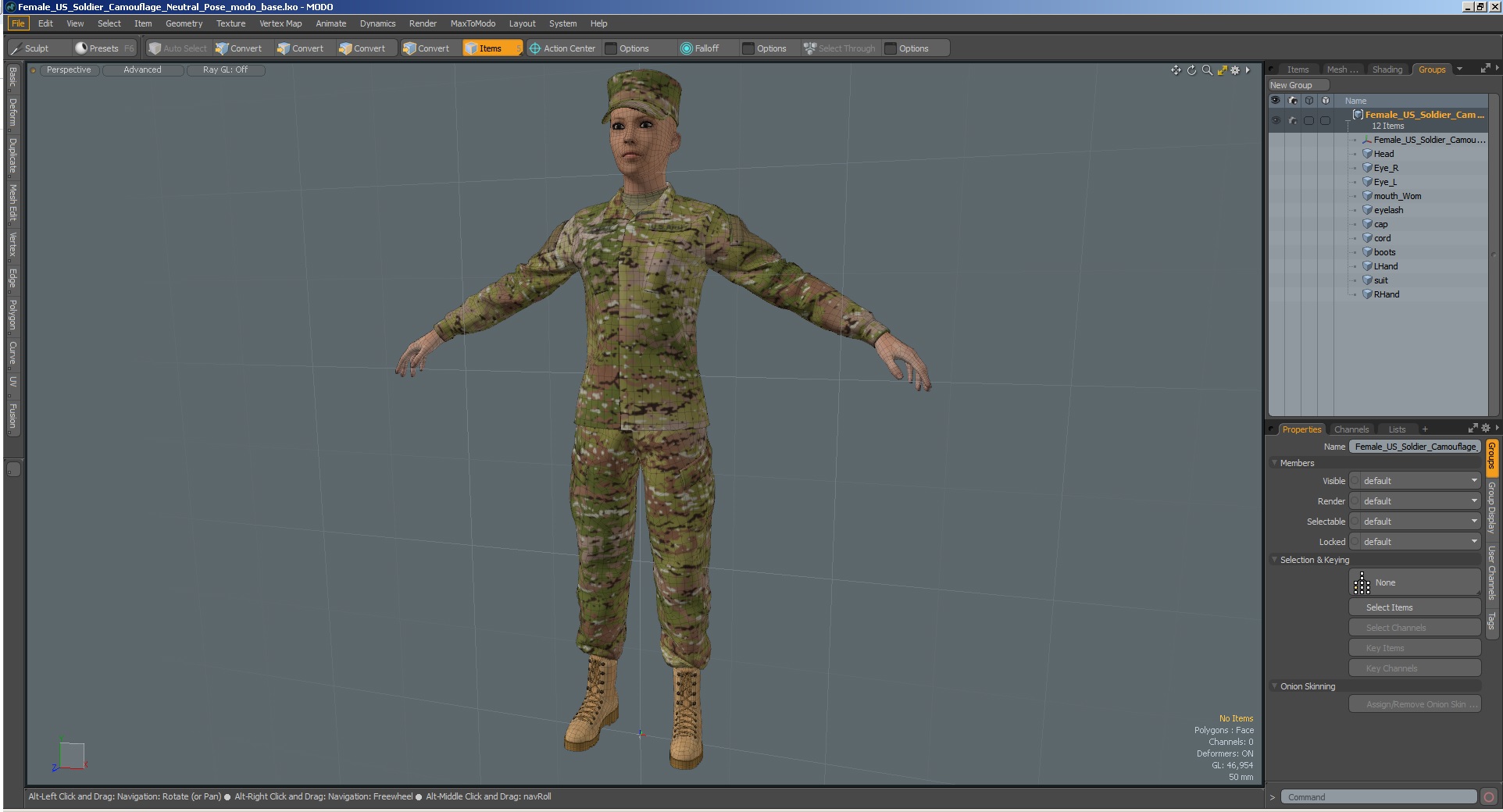 3D Female US Soldier Camouflage Neutral Pose