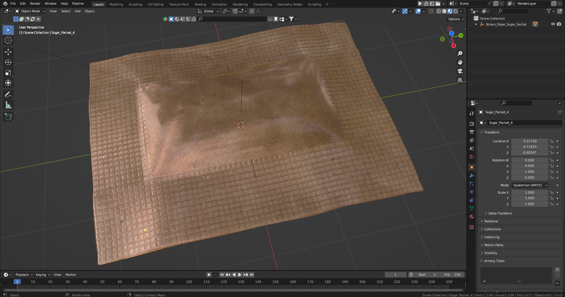 Brown Paper Sugar Sachet 3D model