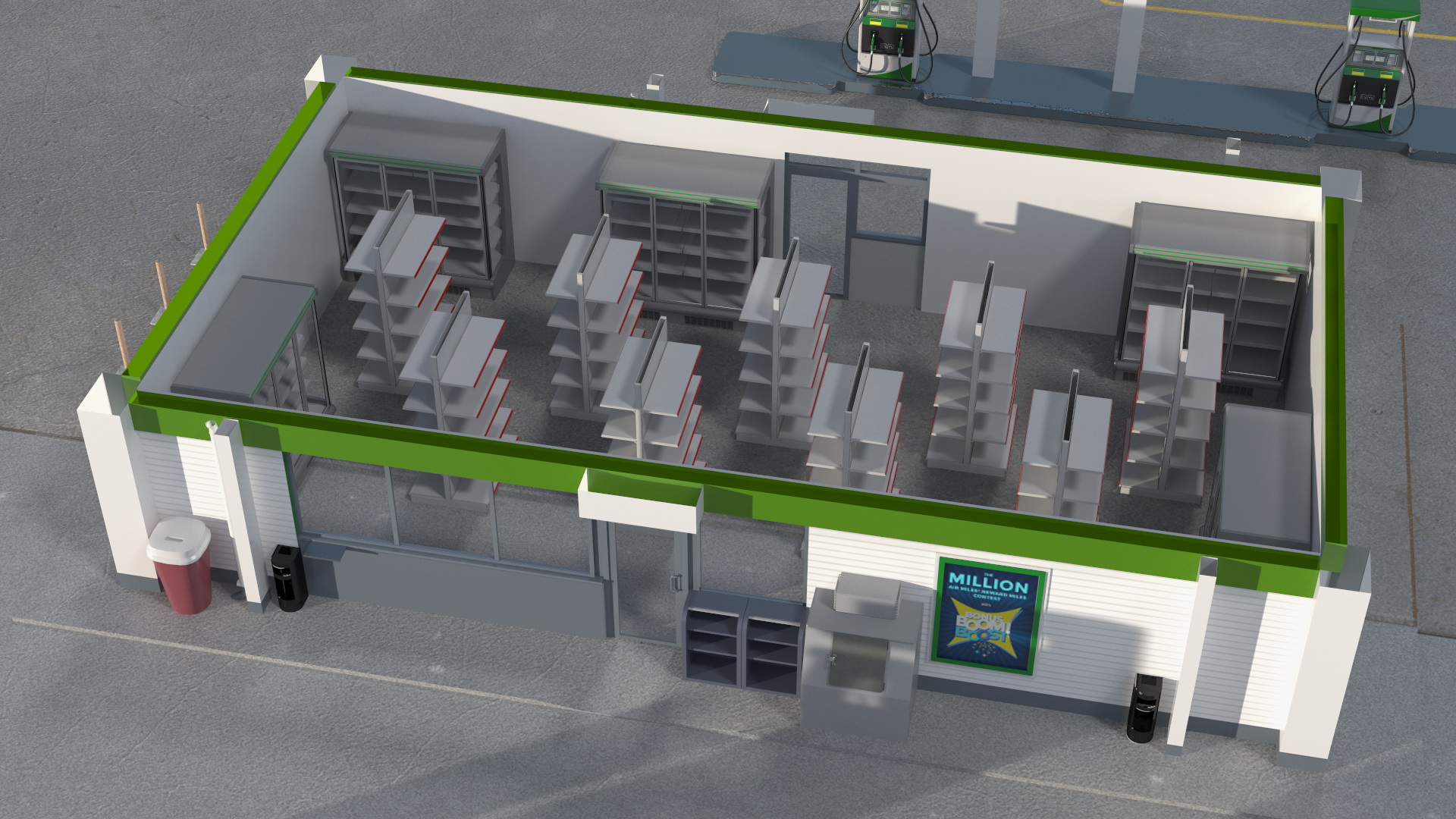 Large Filling Station Green 3D