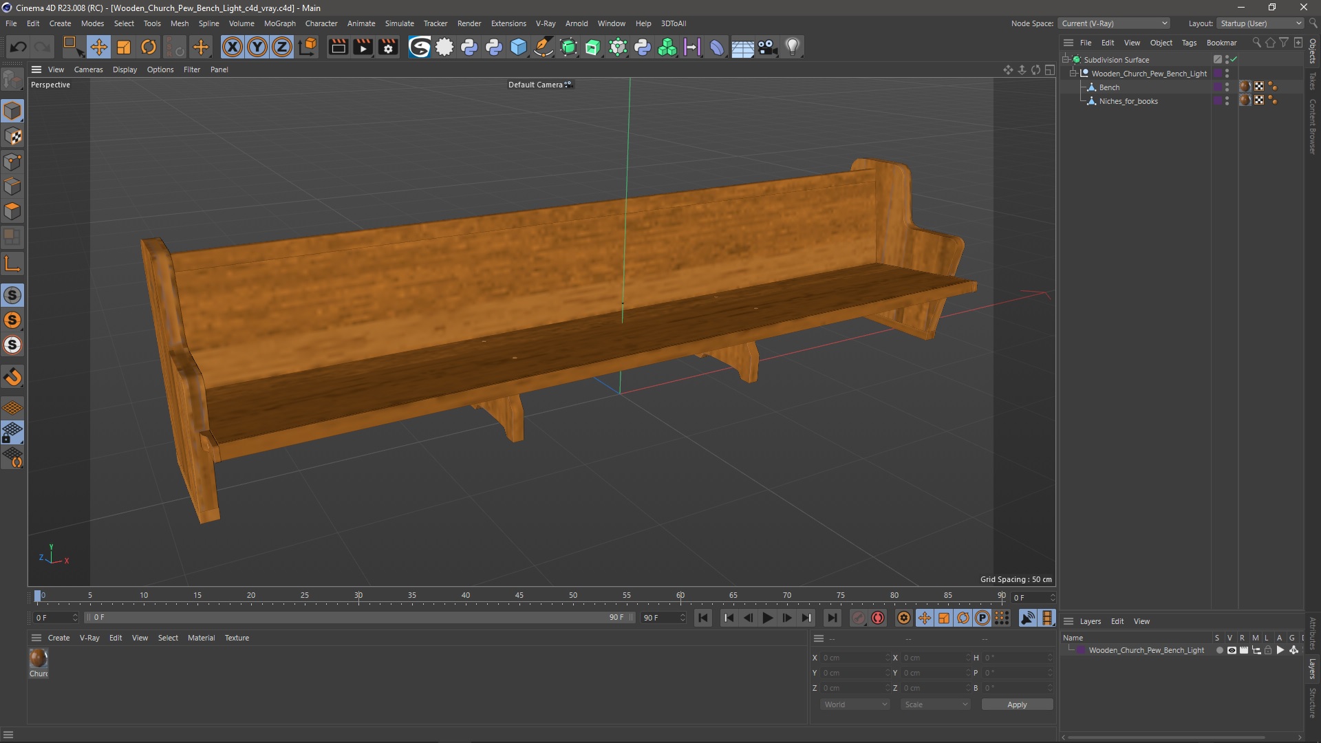 Wooden Church Pew Bench Light 3D model