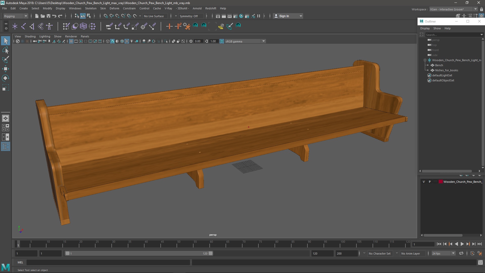 Wooden Church Pew Bench Light 3D model