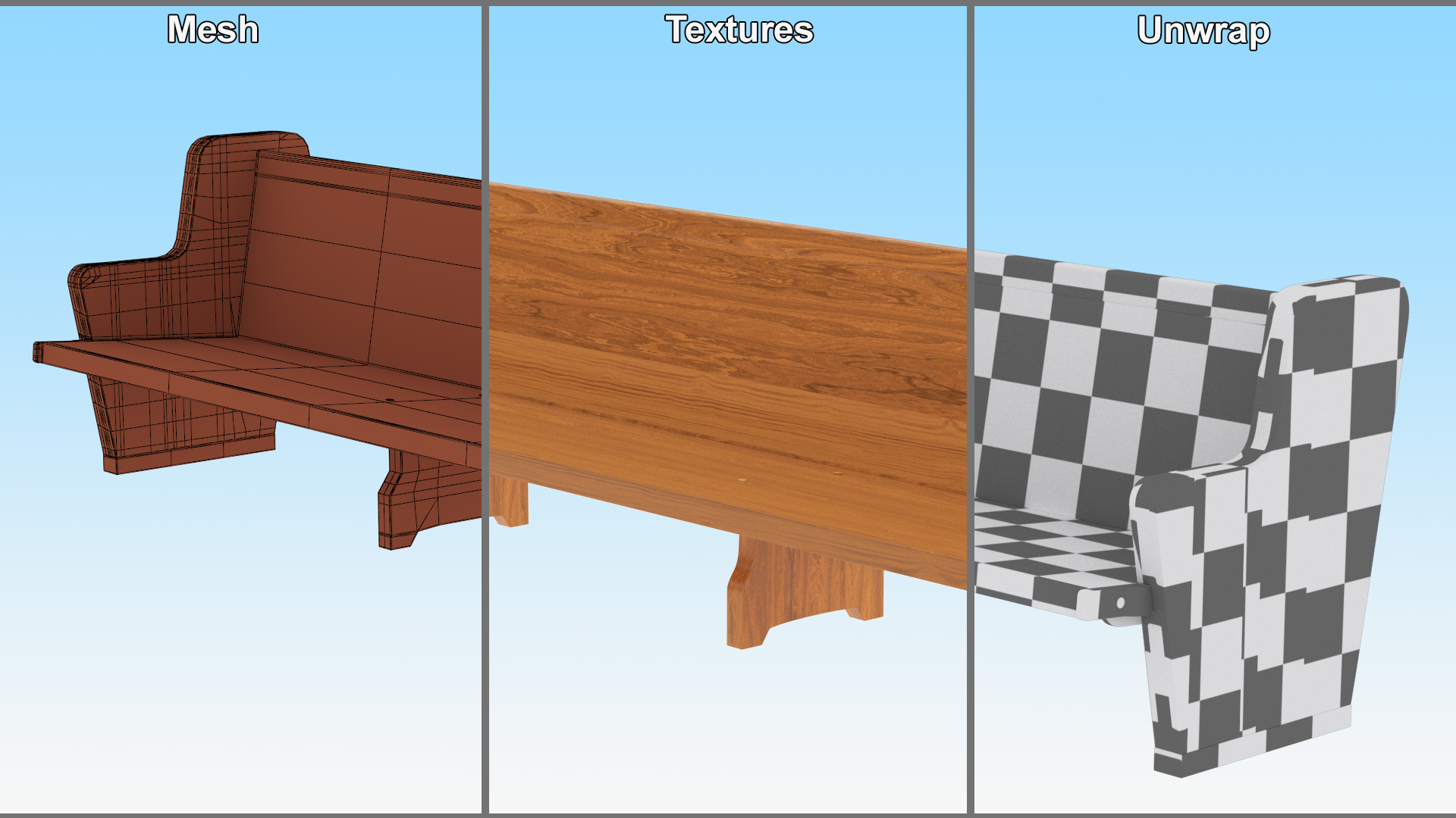 Wooden Church Pew Bench Light 3D model