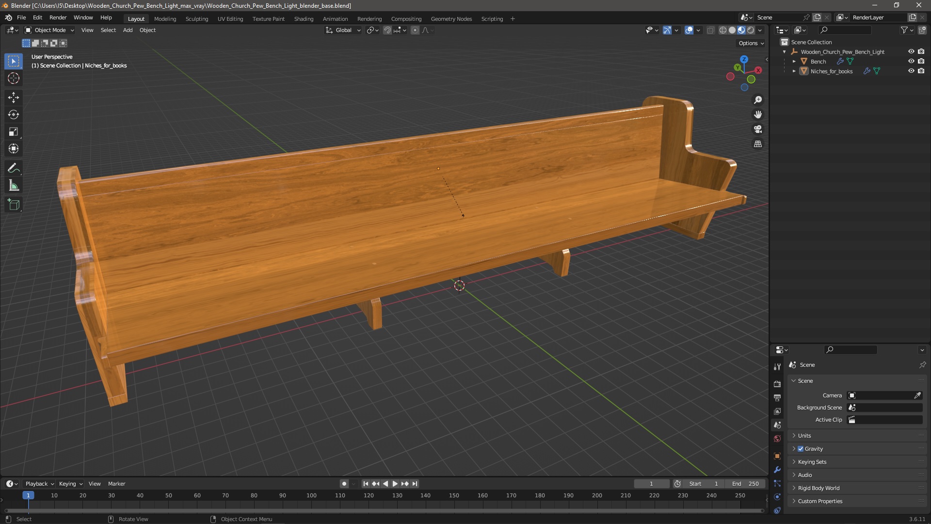 Wooden Church Pew Bench Light 3D model