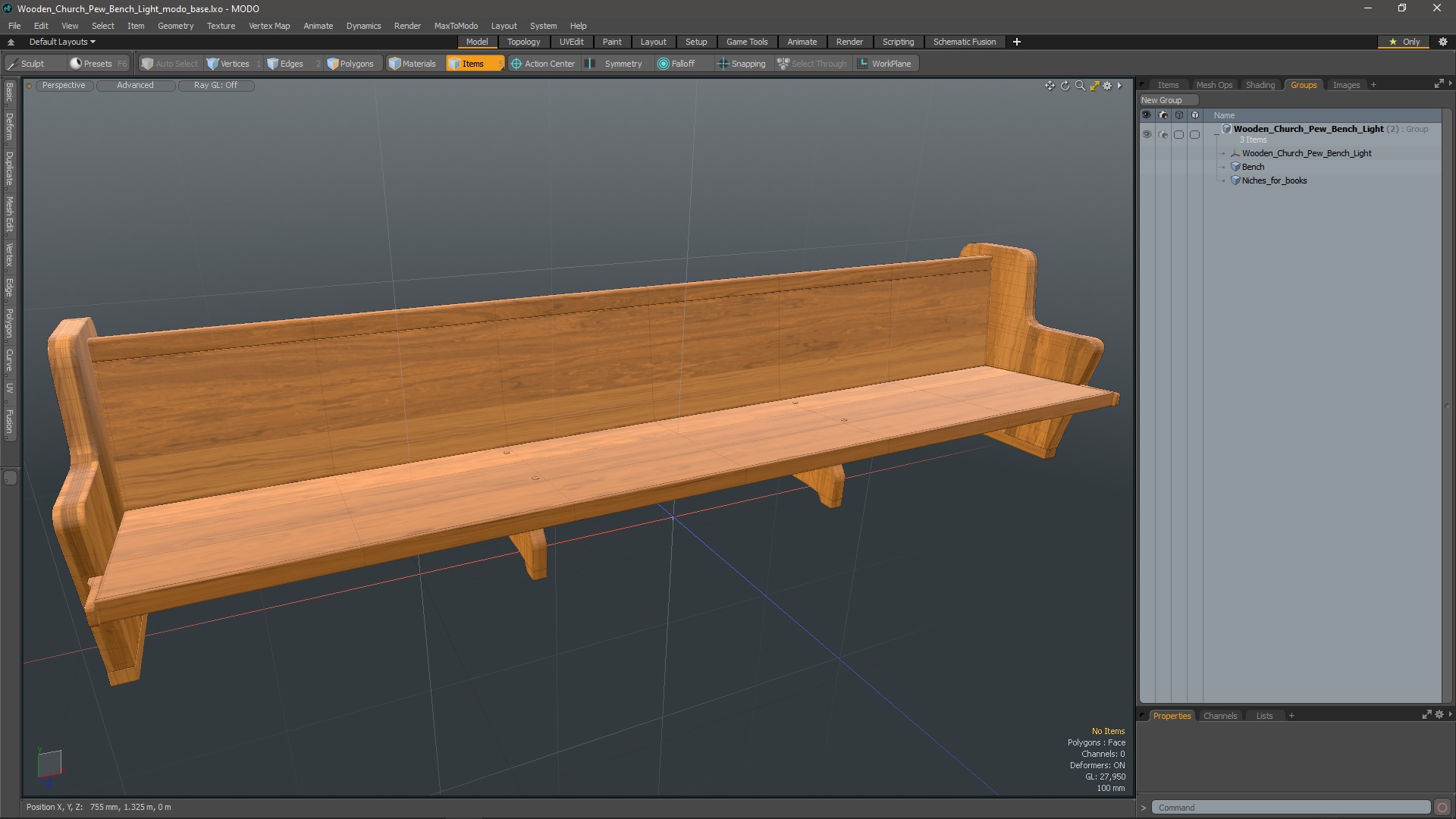 Wooden Church Pew Bench Light 3D model