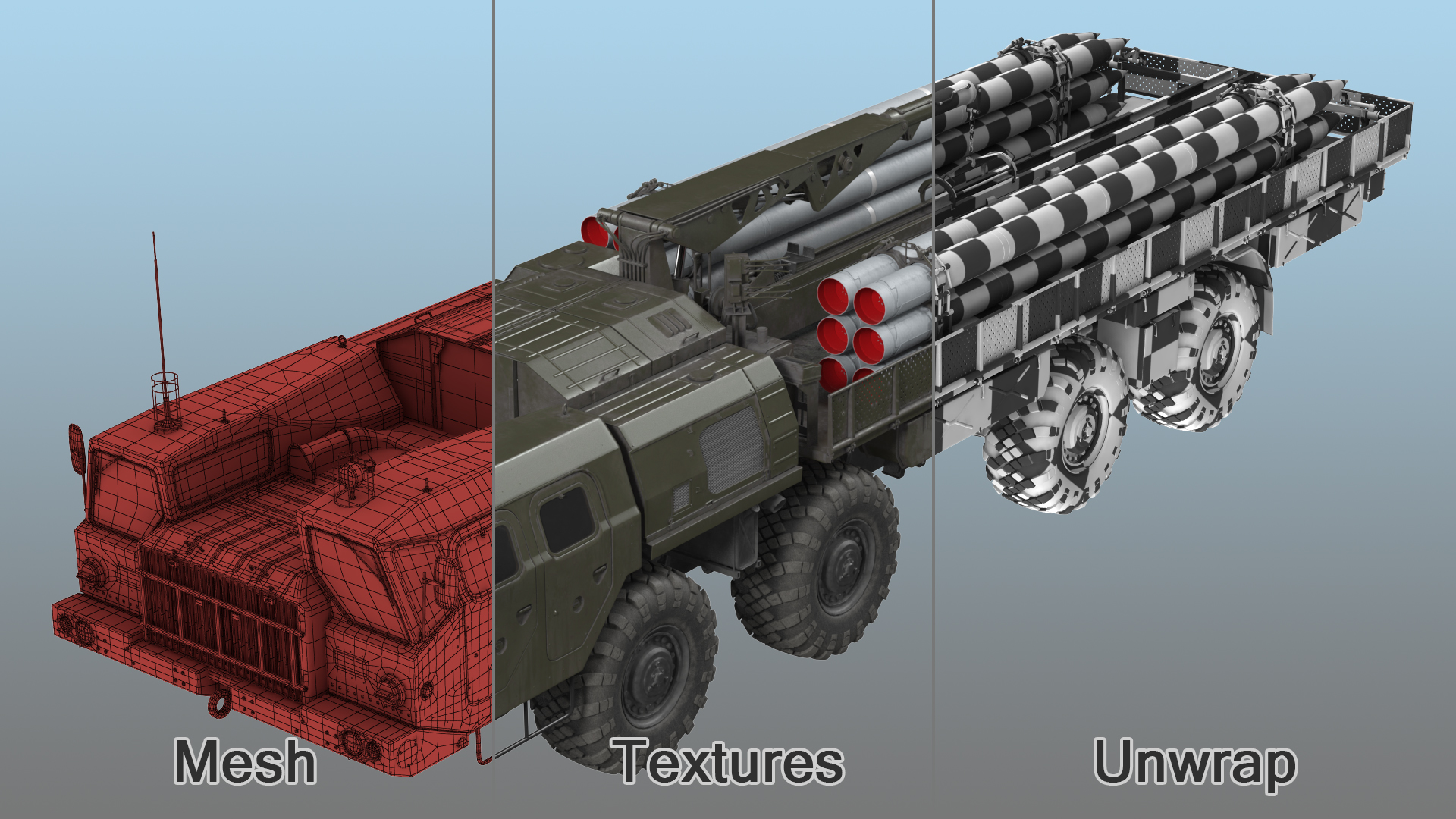 3D TZM 9T234 2 Transloader with Crane and Rockets Rigged model