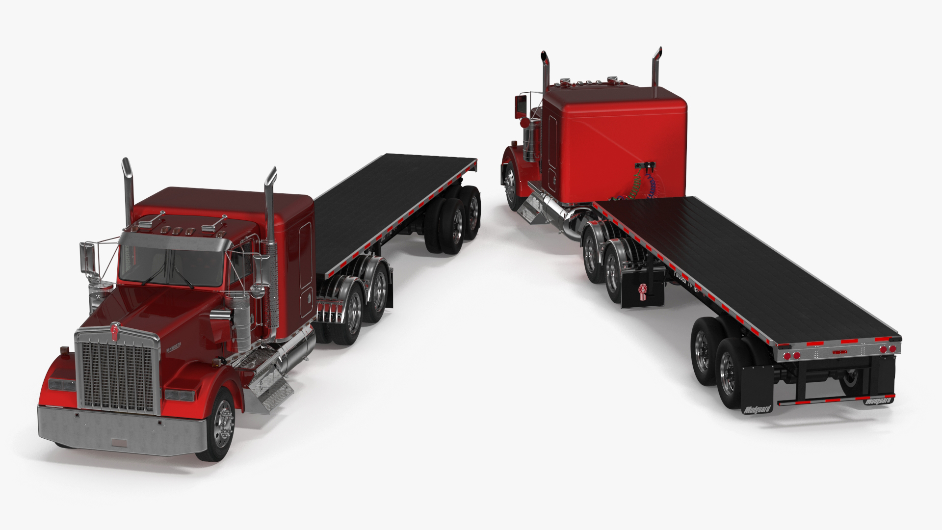 Kenworth W900 Truck and Flatbed Trailer 3D model