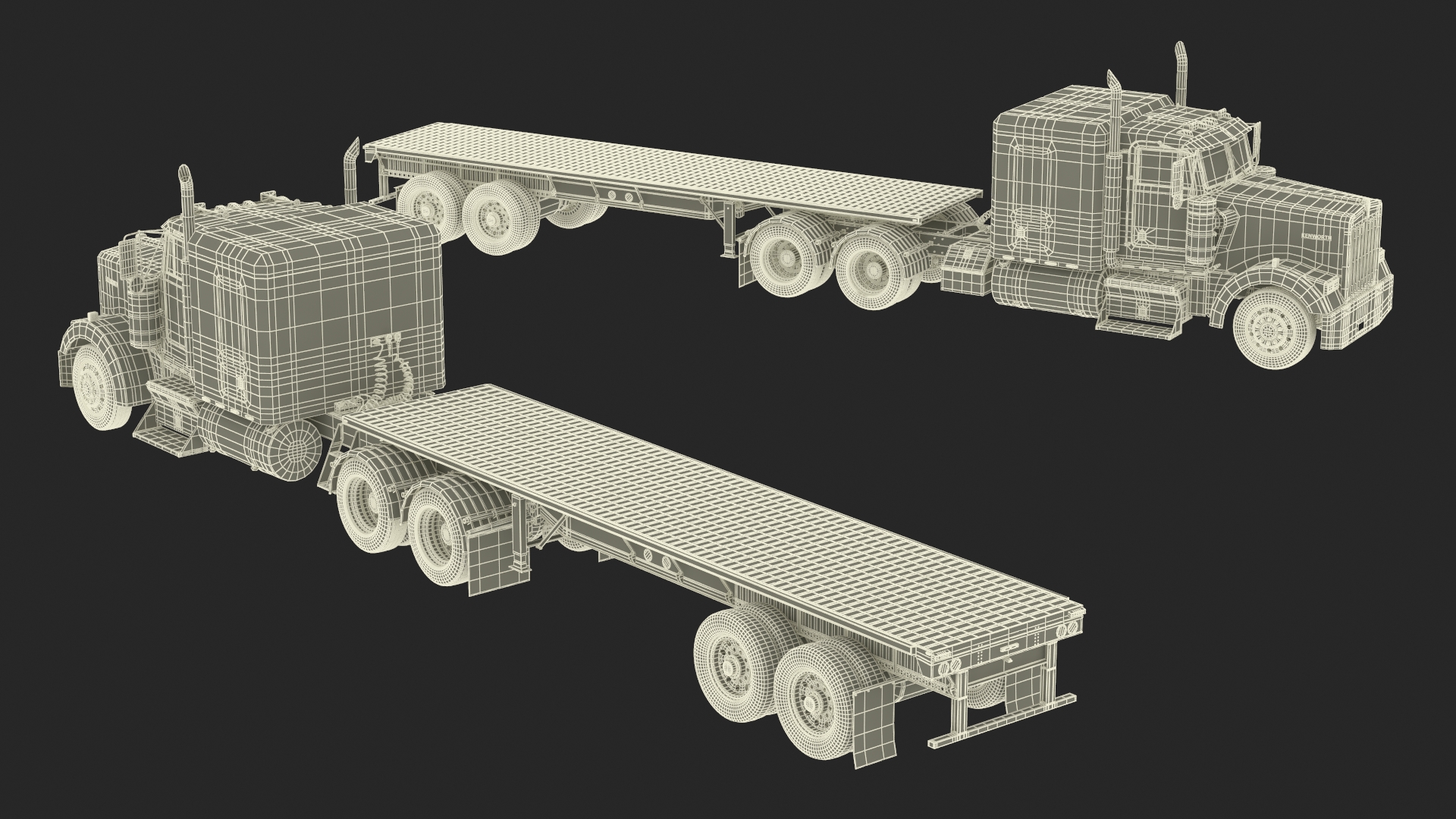 Kenworth W900 Truck and Flatbed Trailer 3D model