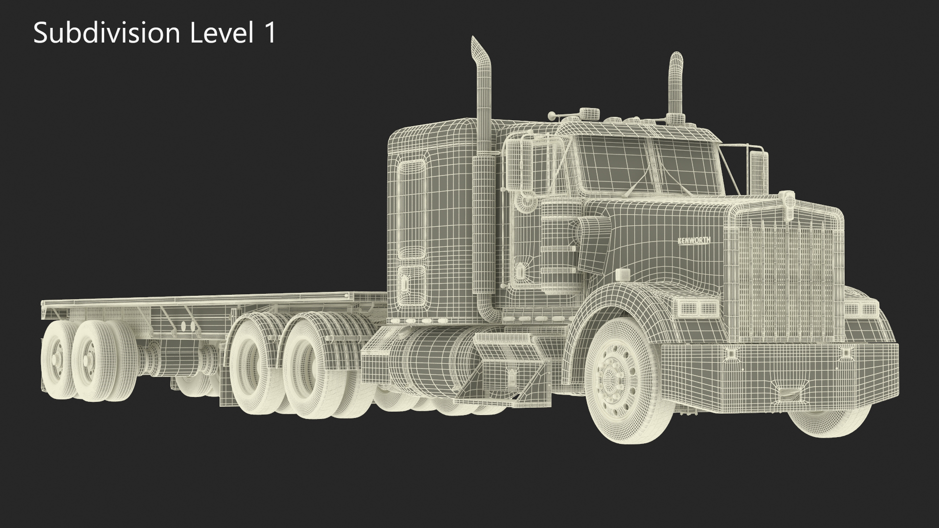 Kenworth W900 Truck and Flatbed Trailer 3D model