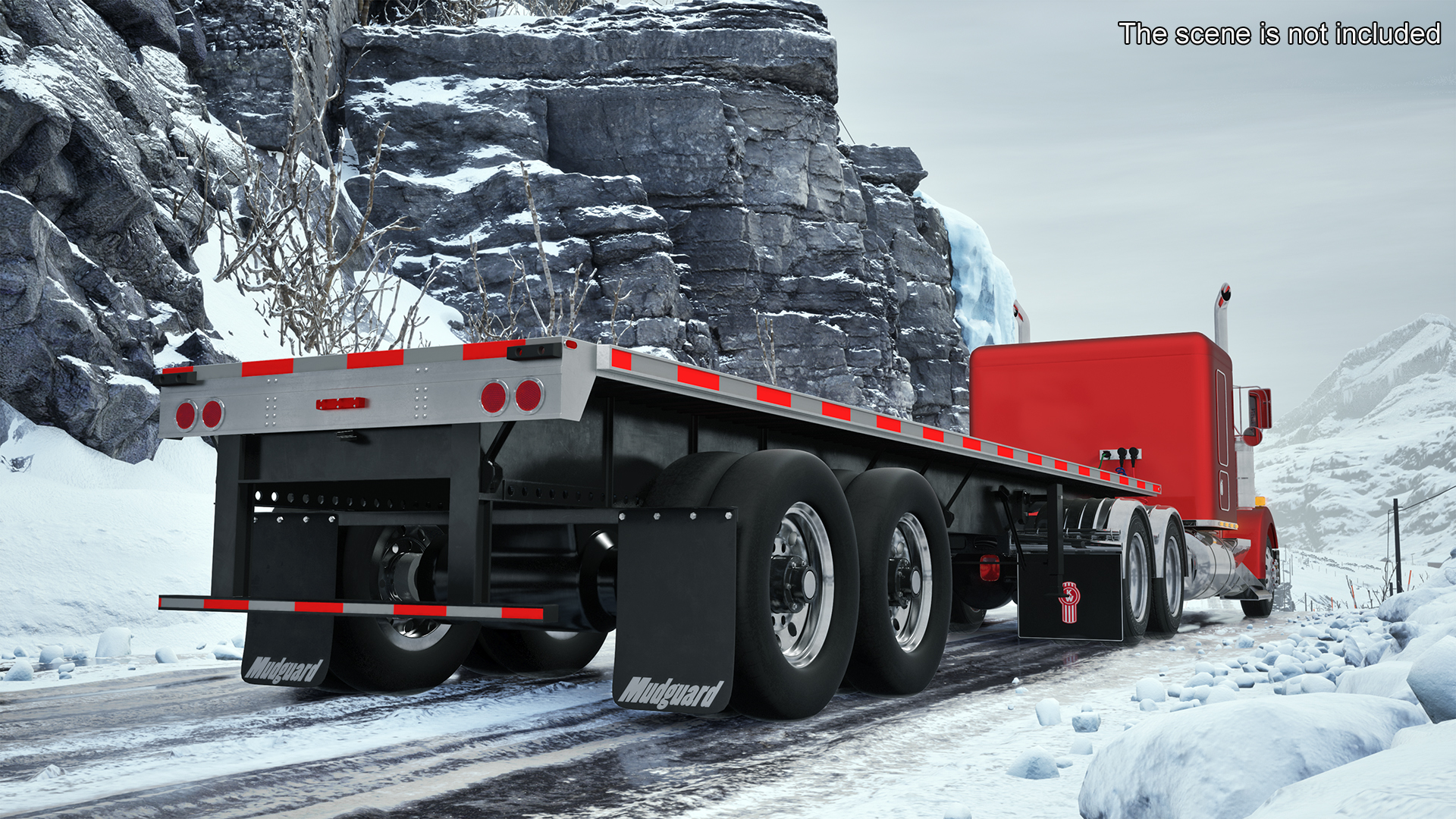 Kenworth W900 Truck and Flatbed Trailer 3D model