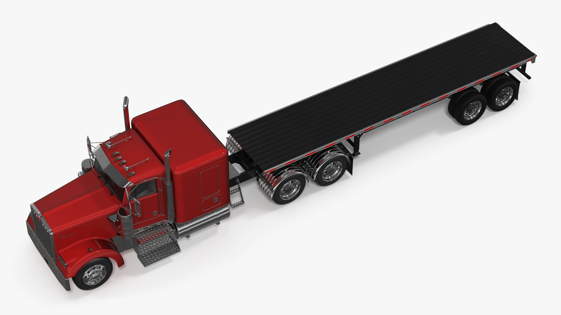 Kenworth W900 Truck and Flatbed Trailer 3D model