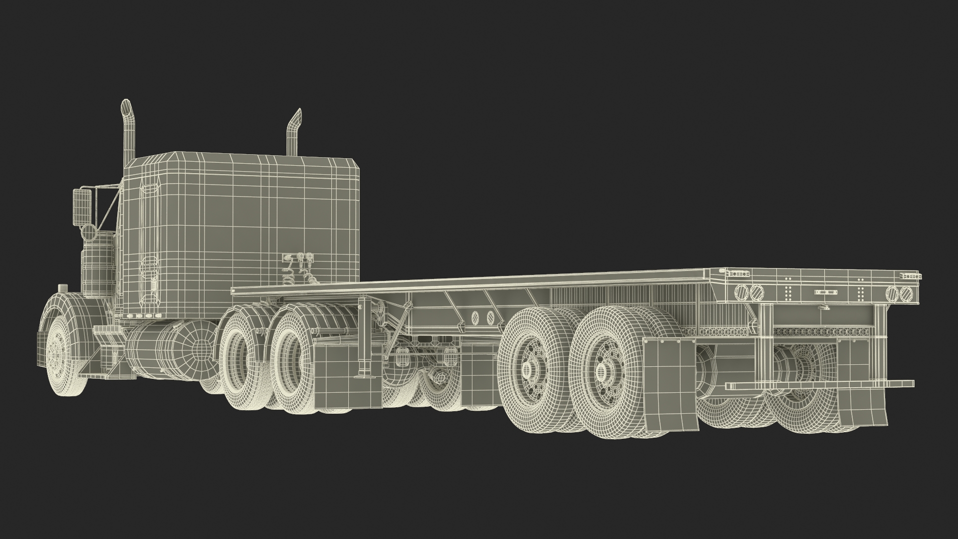 Kenworth W900 Truck and Flatbed Trailer 3D model