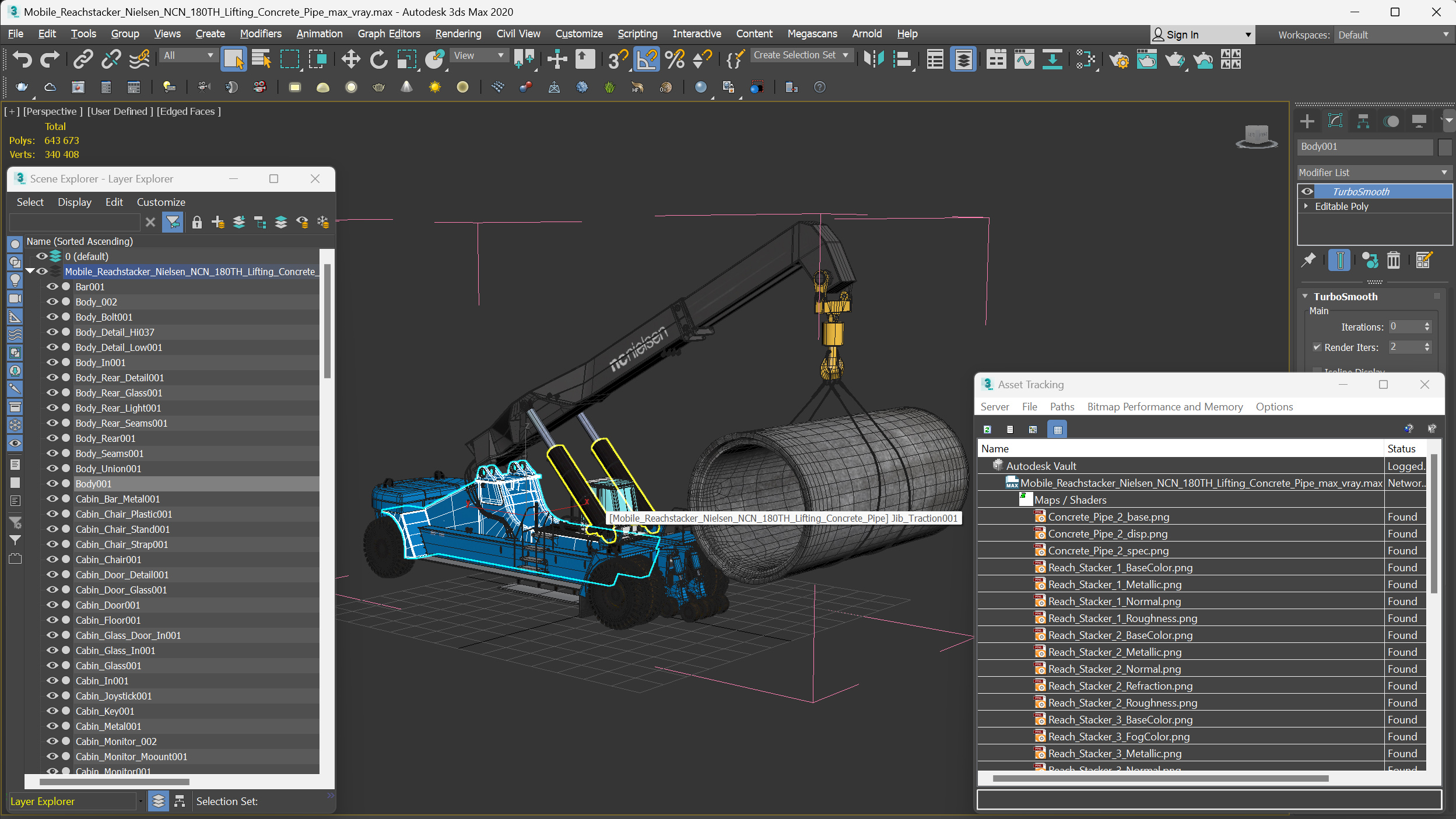 Mobile Reachstacker Nielsen NCN 180TH Lifting Concrete Pipe 3D model