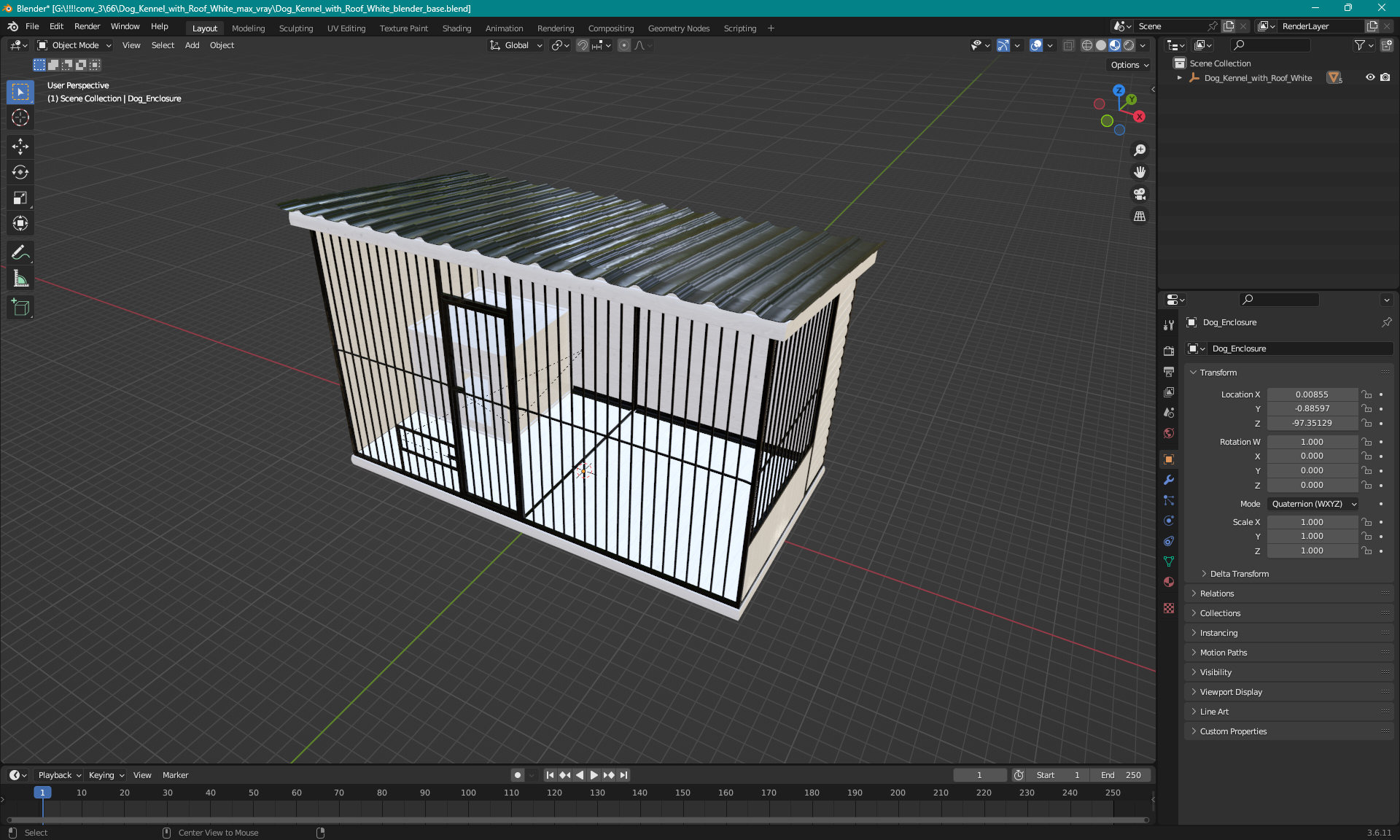 3D Dog Kennel with Roof White