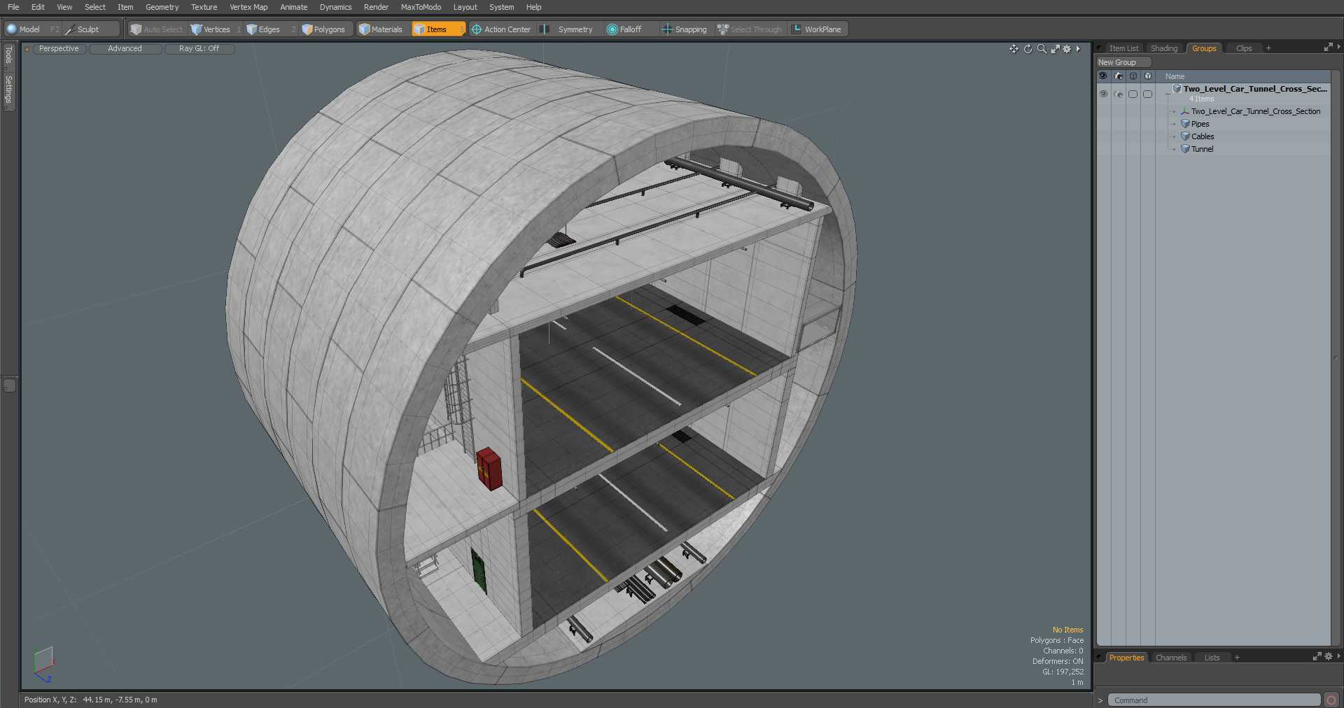 Two Level Car Tunnel Cross Section 3D model