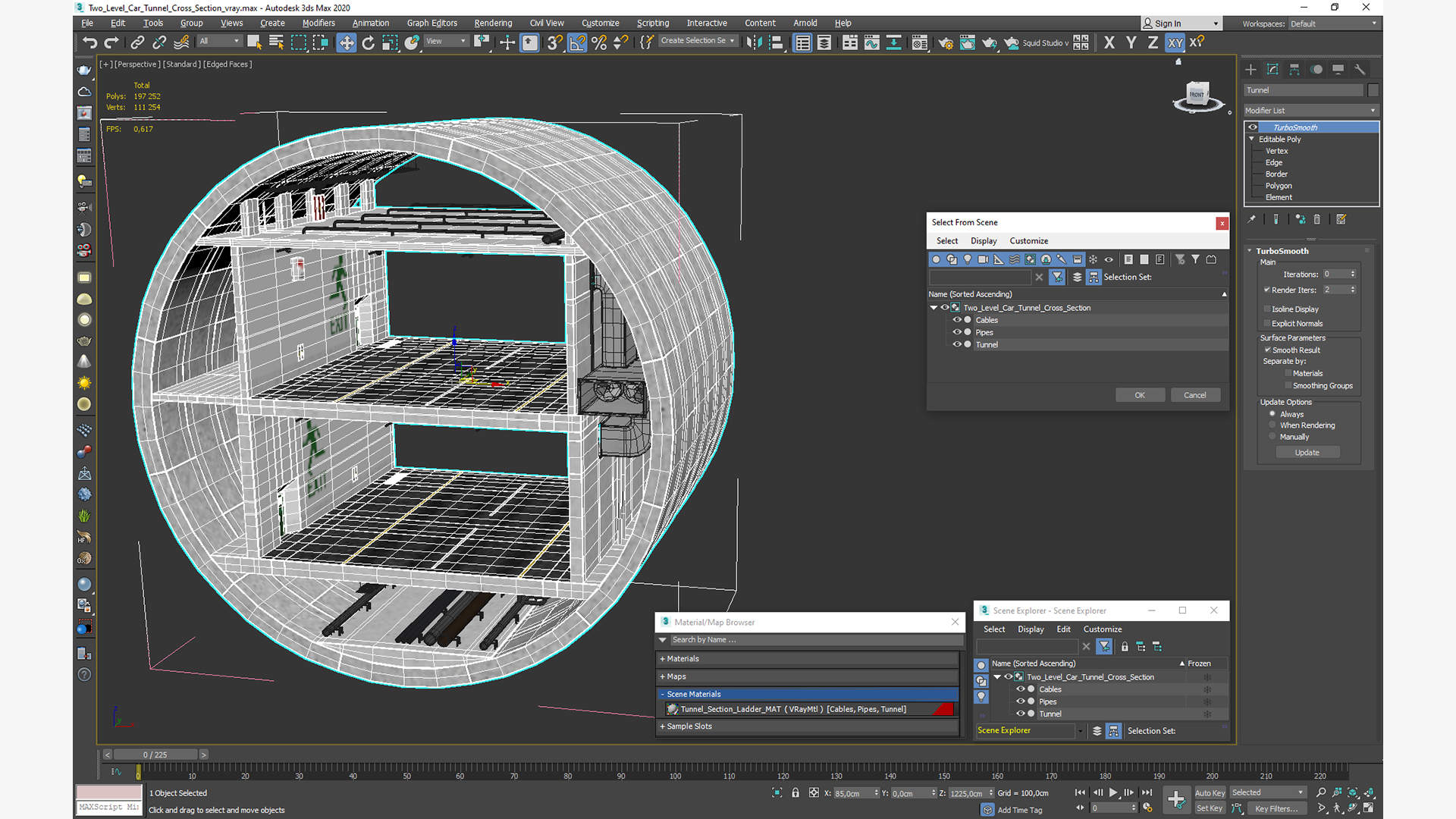 Two Level Car Tunnel Cross Section 3D model