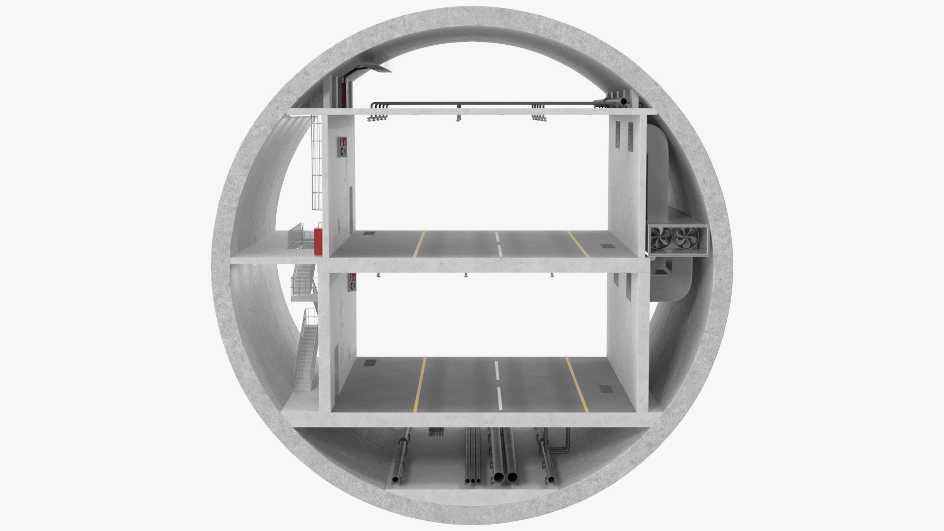 Two Level Car Tunnel Cross Section 3D model