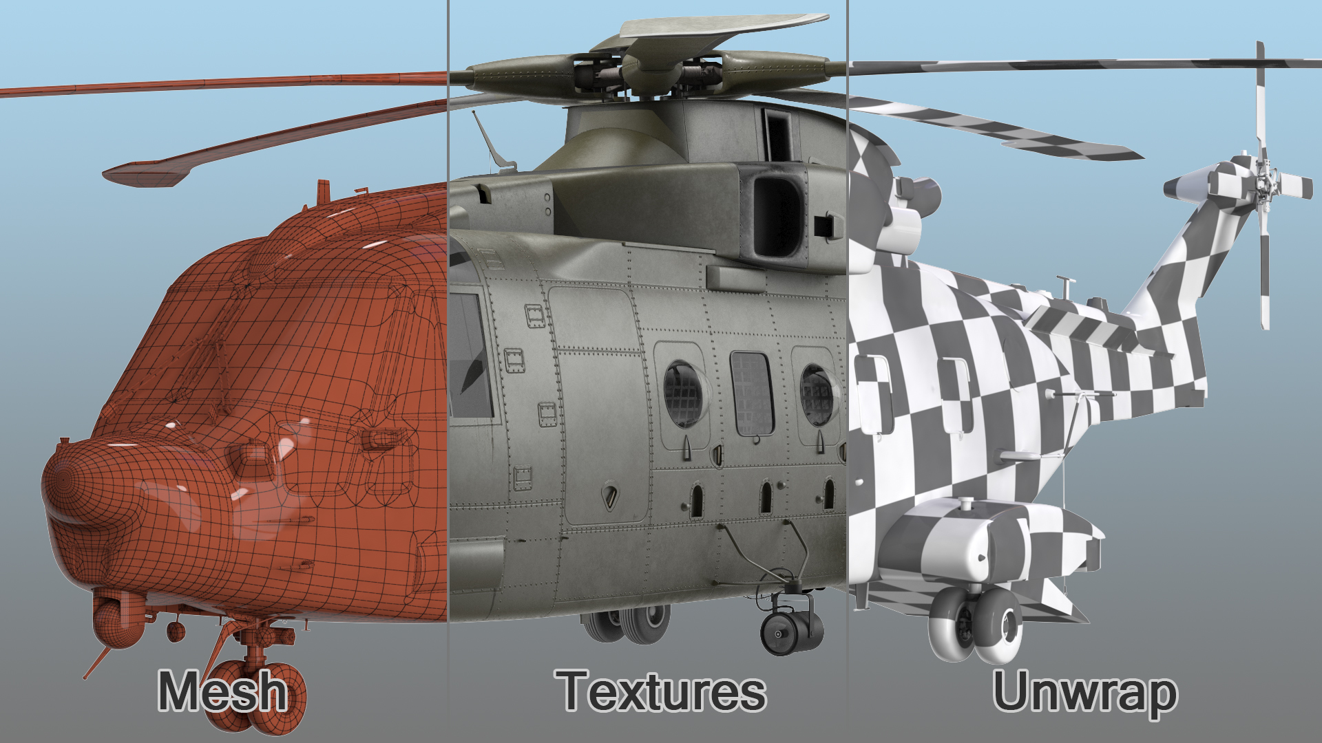 3D Medium Lift Military Helicopter Rigged model