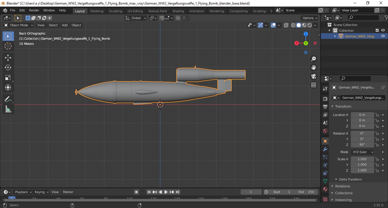 3D German WW2 Vergeltungswaffe 1 Flying Bomb