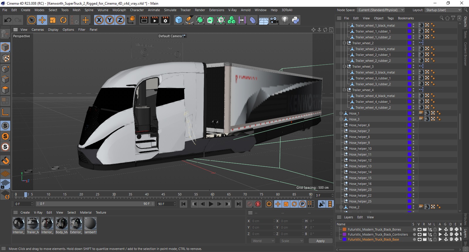 Kenworth SuperTruck 2 Rigged for Cinema 4D 3D