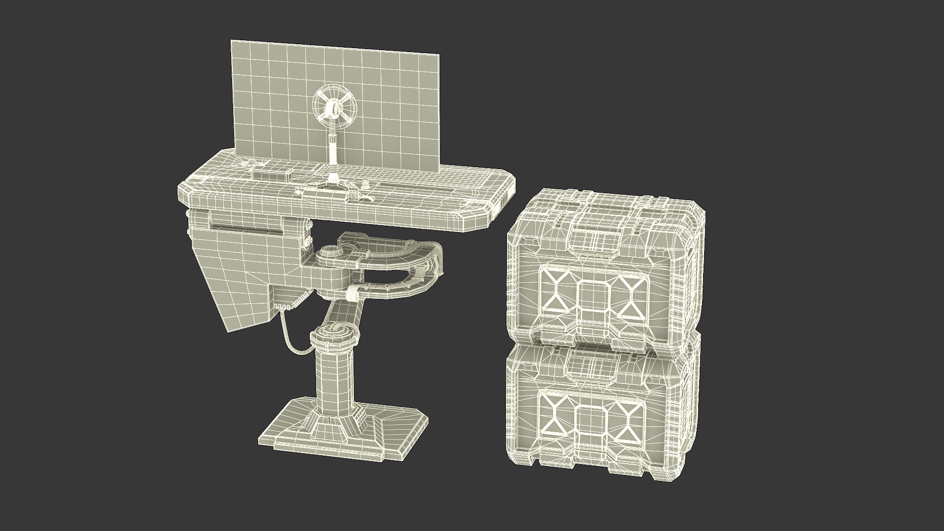 3D Sci-Fi Command Console and Futuristic Containers model