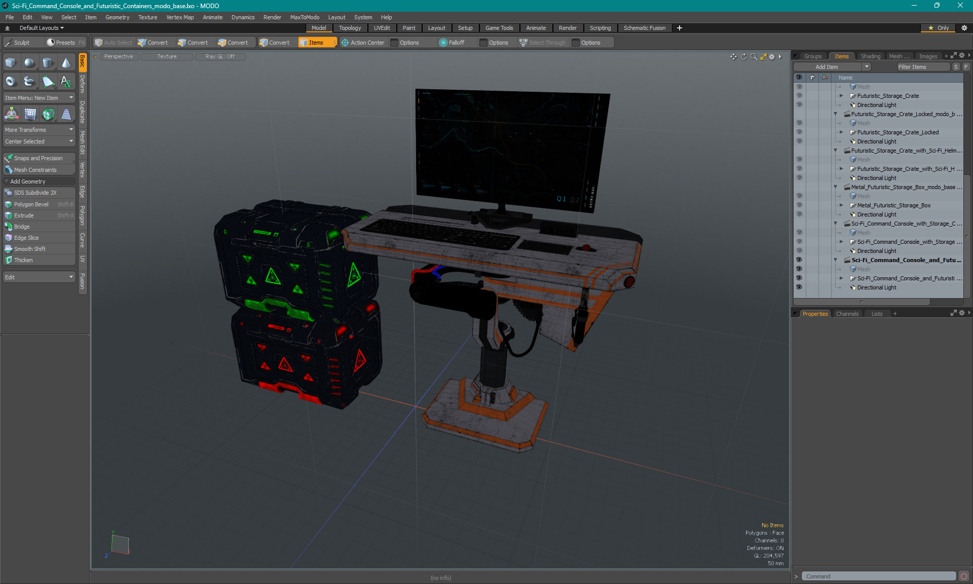 3D Sci-Fi Command Console and Futuristic Containers model