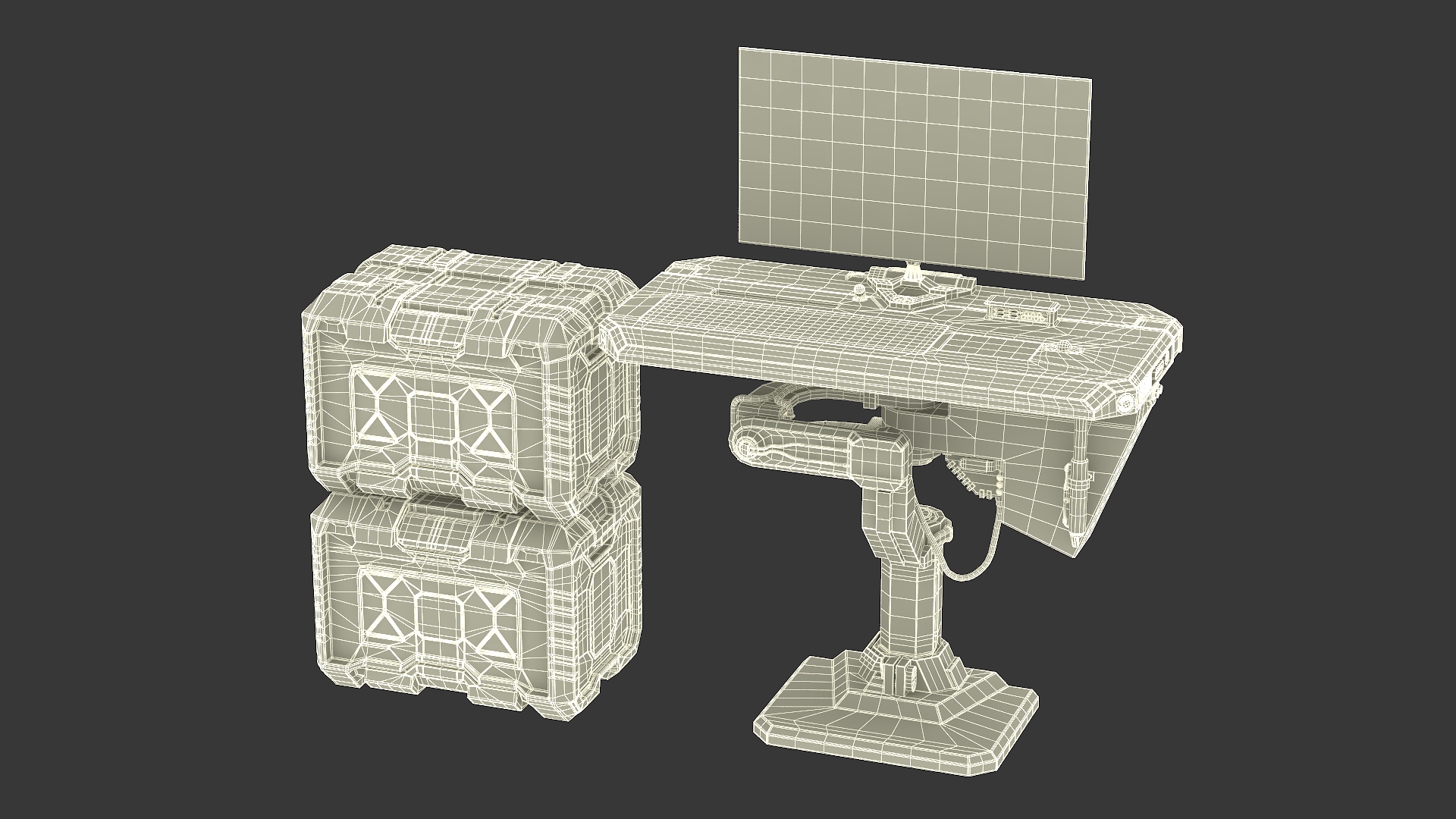 3D Sci-Fi Command Console and Futuristic Containers model