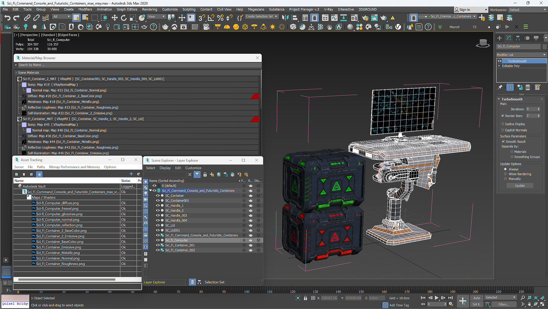 3D Sci-Fi Command Console and Futuristic Containers model