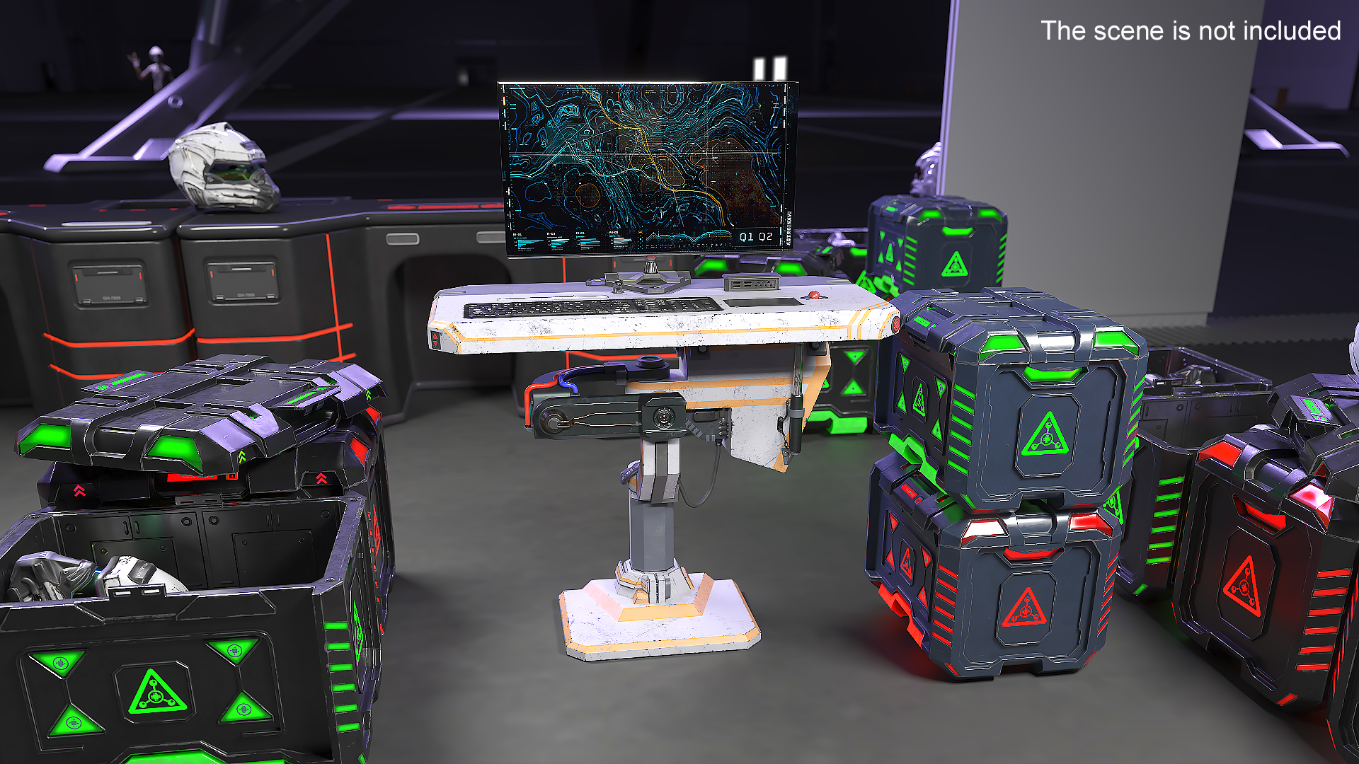 3D Sci-Fi Command Console and Futuristic Containers model