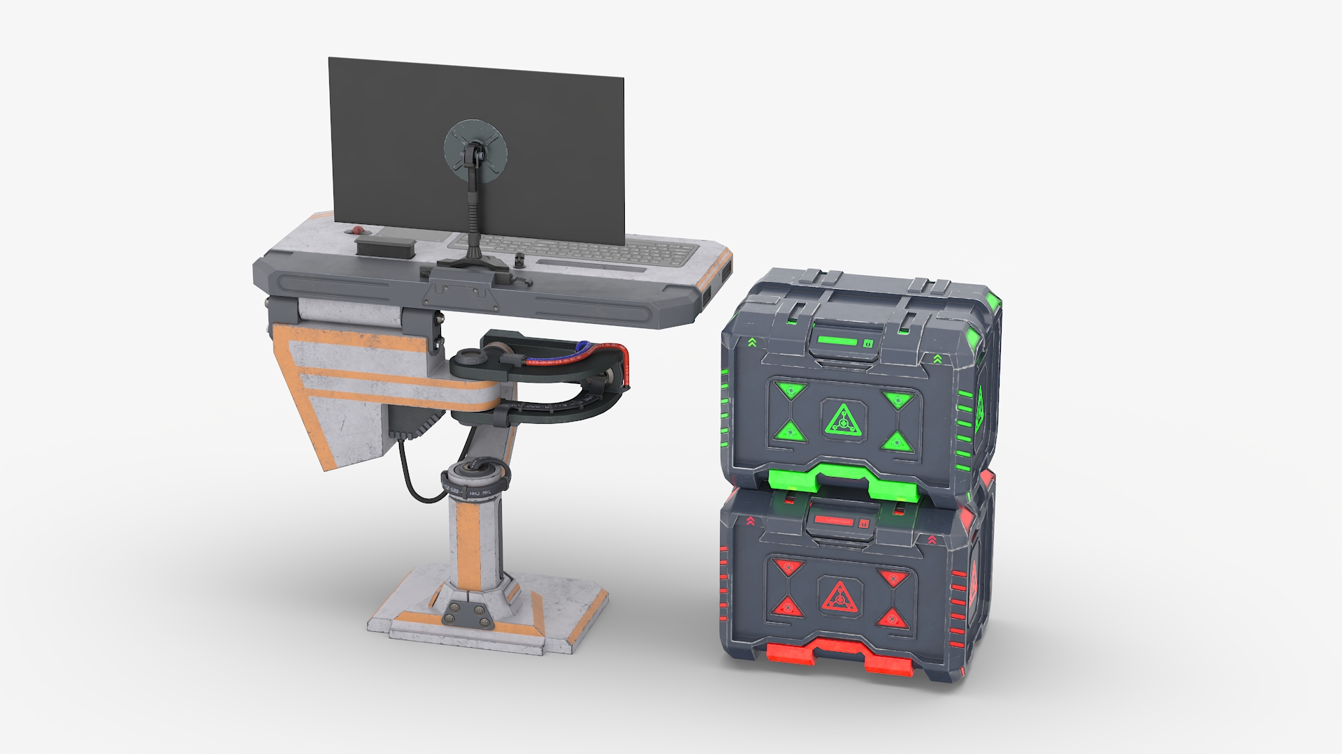 3D Sci-Fi Command Console and Futuristic Containers model