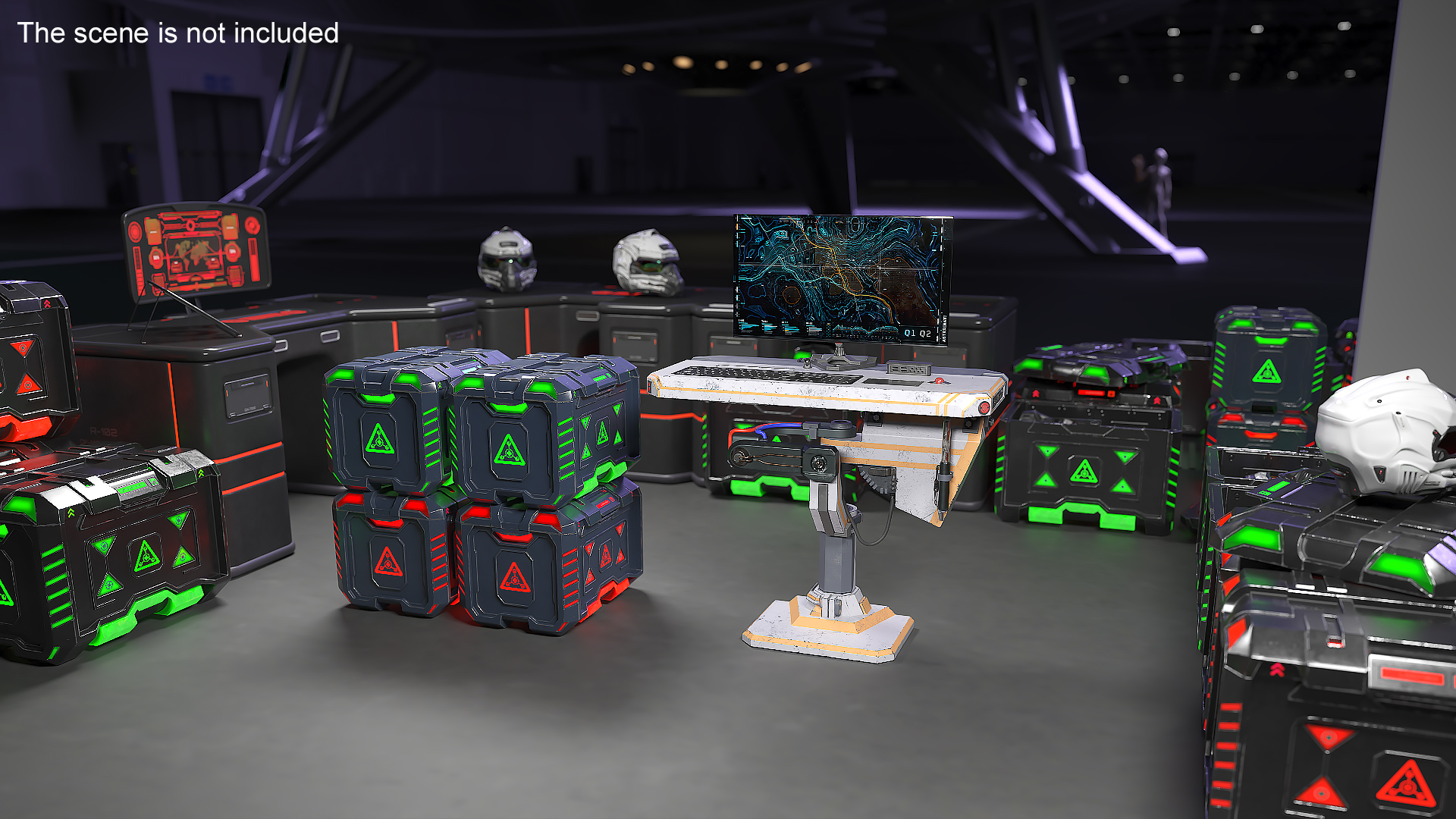 3D Sci-Fi Command Console and Futuristic Containers model