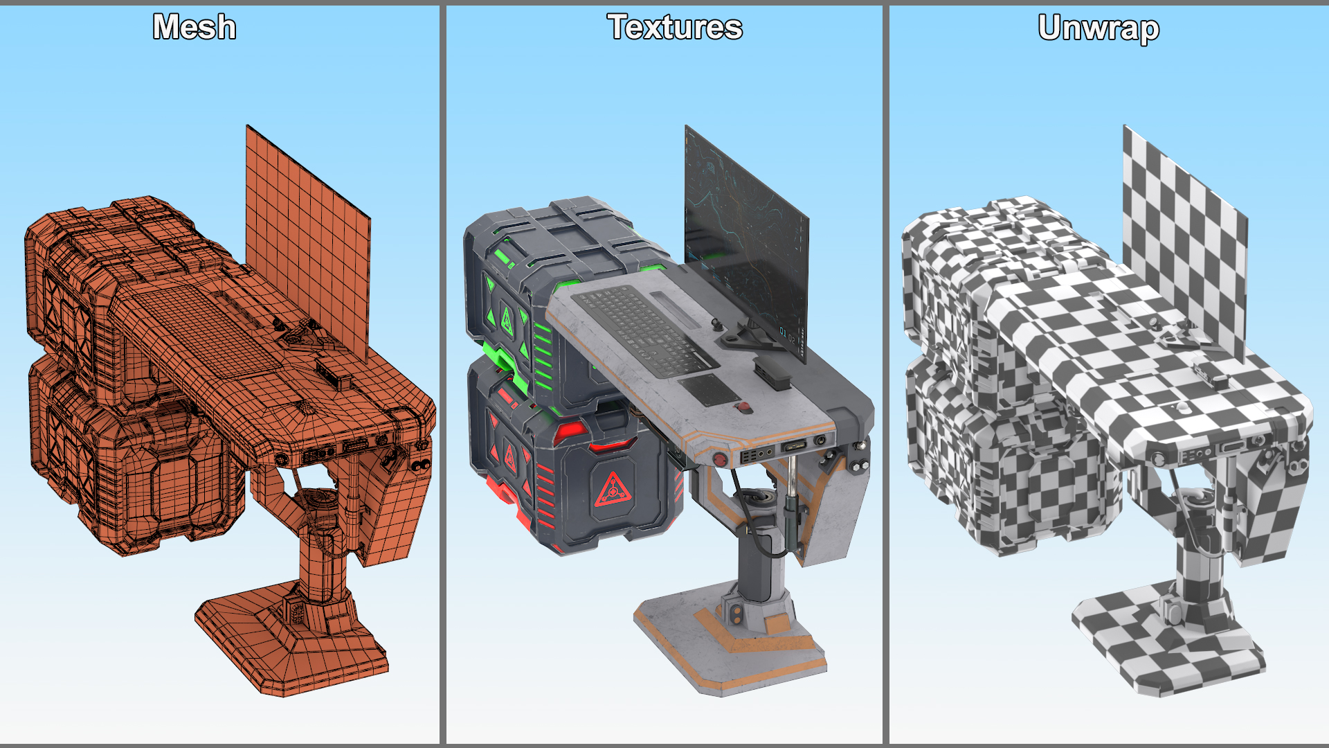 3D Sci-Fi Command Console and Futuristic Containers model