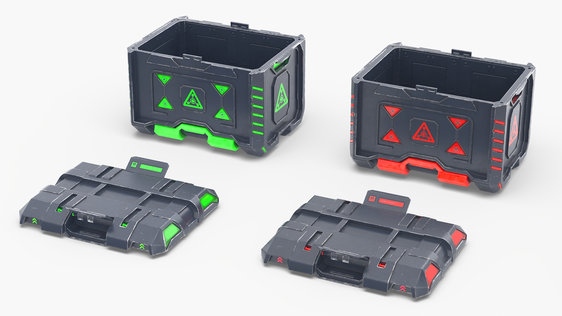 3D Sci-Fi Command Console and Futuristic Containers model