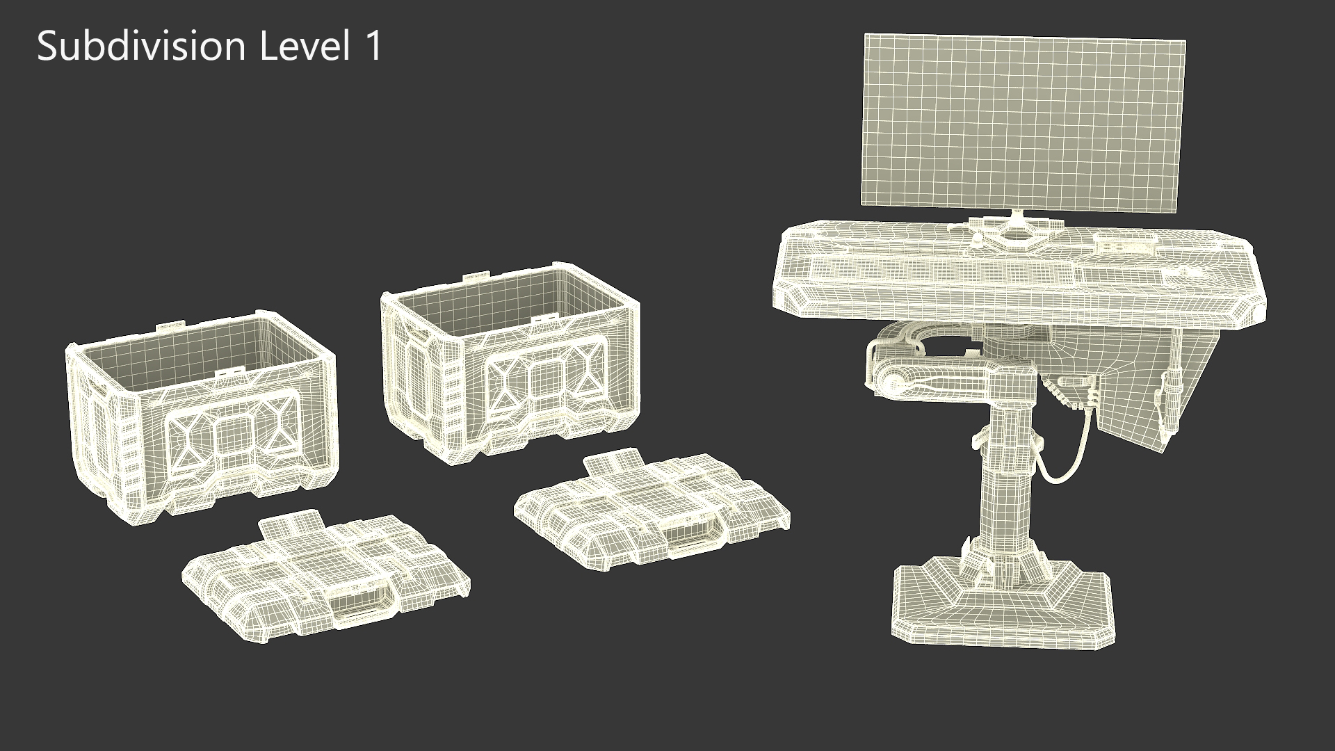 3D Sci-Fi Command Console and Futuristic Containers model