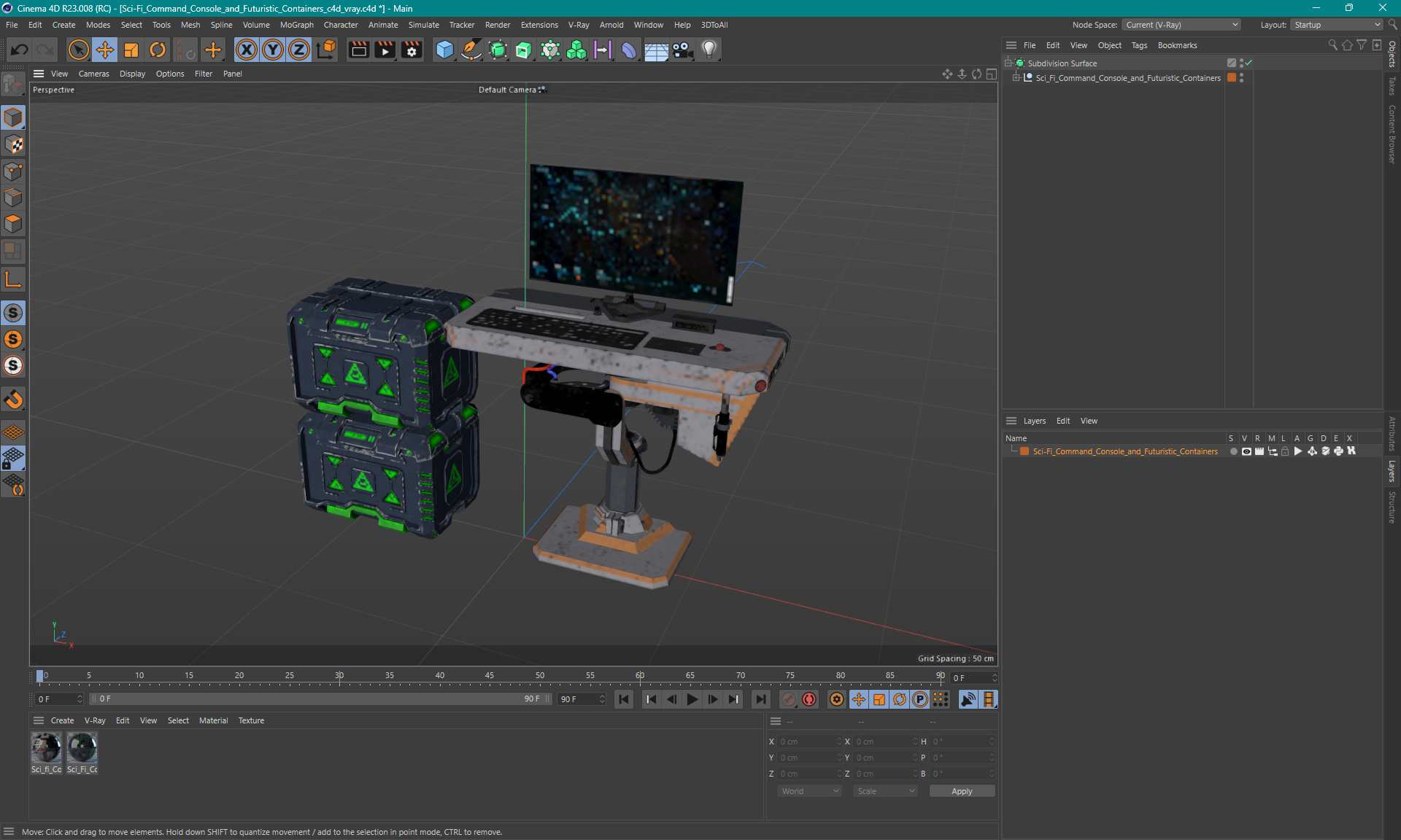 3D Sci-Fi Command Console and Futuristic Containers model