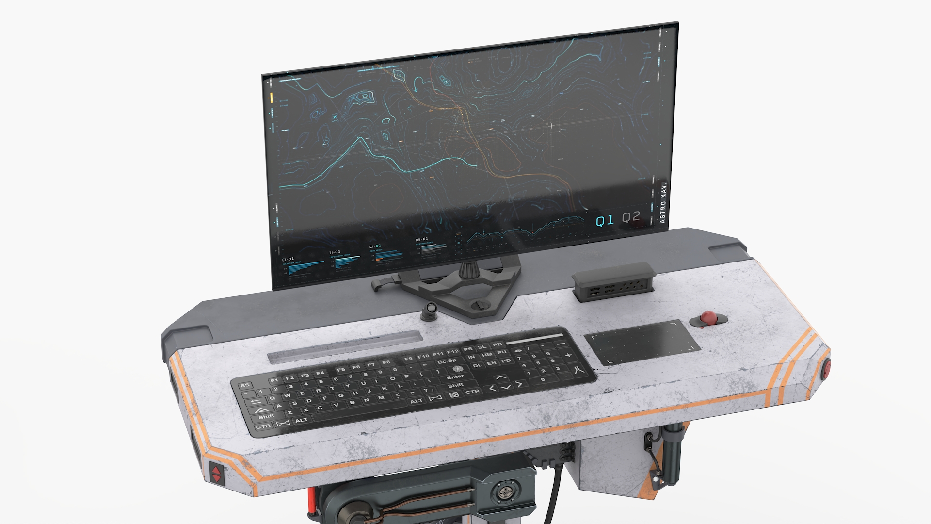 3D Sci-Fi Command Console and Futuristic Containers model