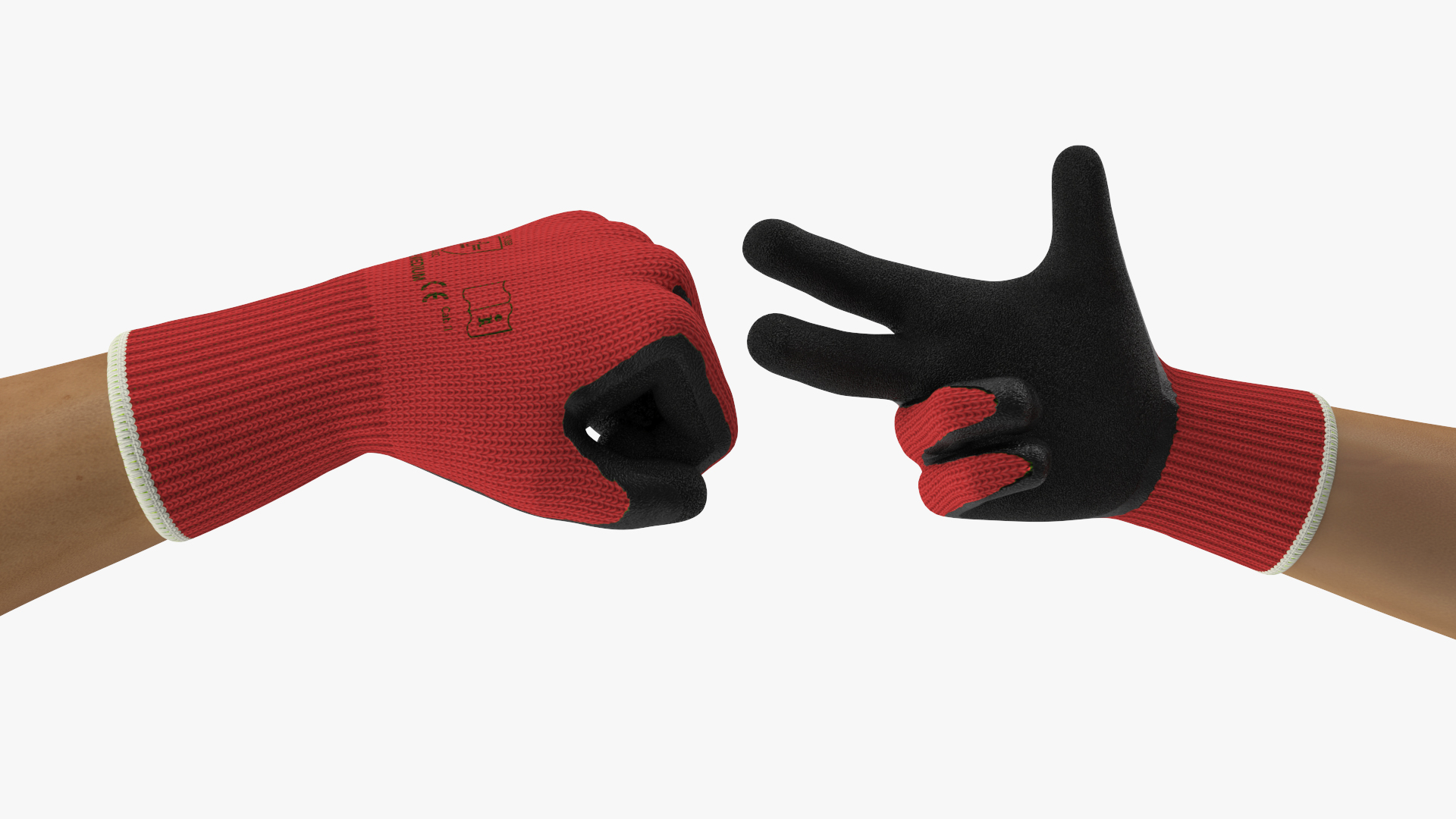 3D Hands in Red Safety Gloves Rigged model