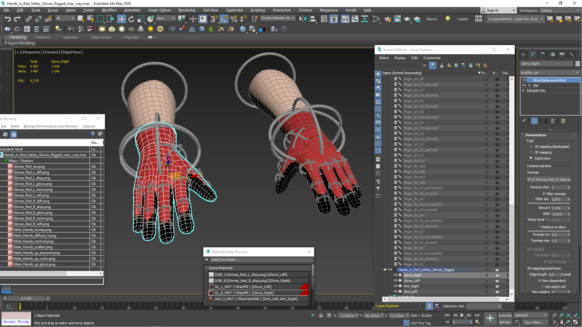 3D Hands in Red Safety Gloves Rigged model