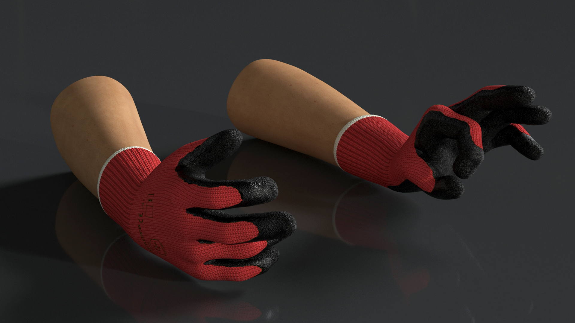 3D Hands in Red Safety Gloves Rigged model