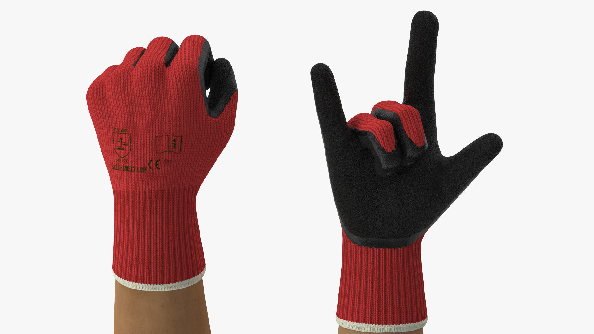 3D Hands in Red Safety Gloves Rigged model