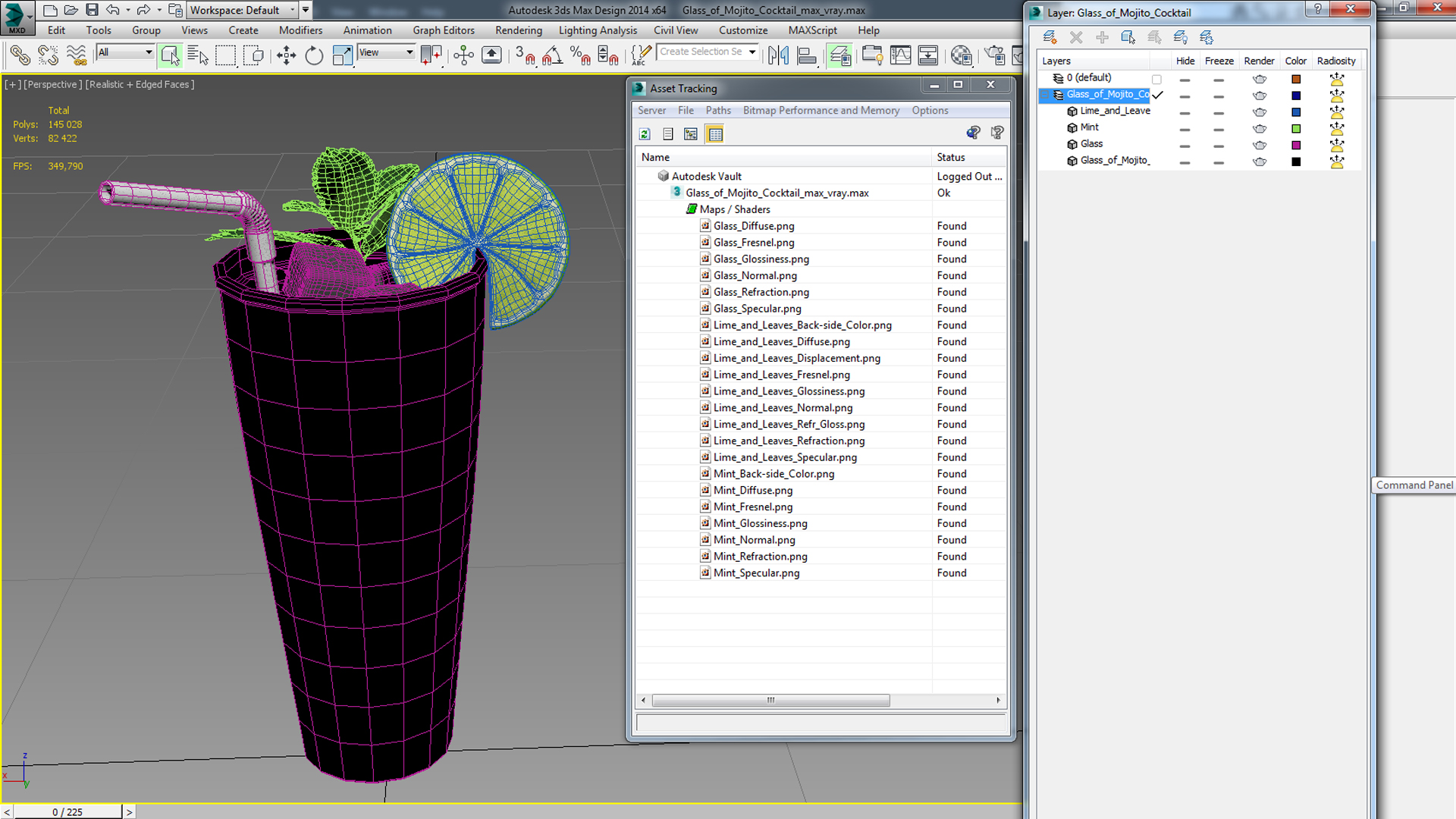 Glass of Mojito Cocktail 3D model