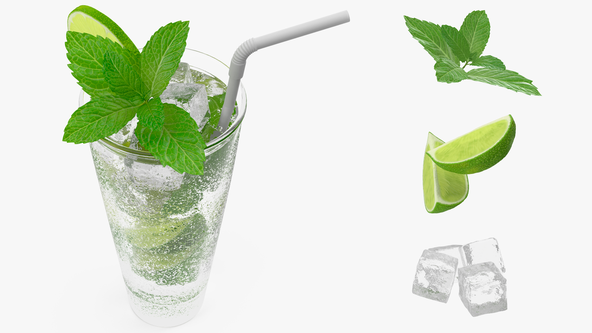 Glass of Mojito Cocktail 3D model