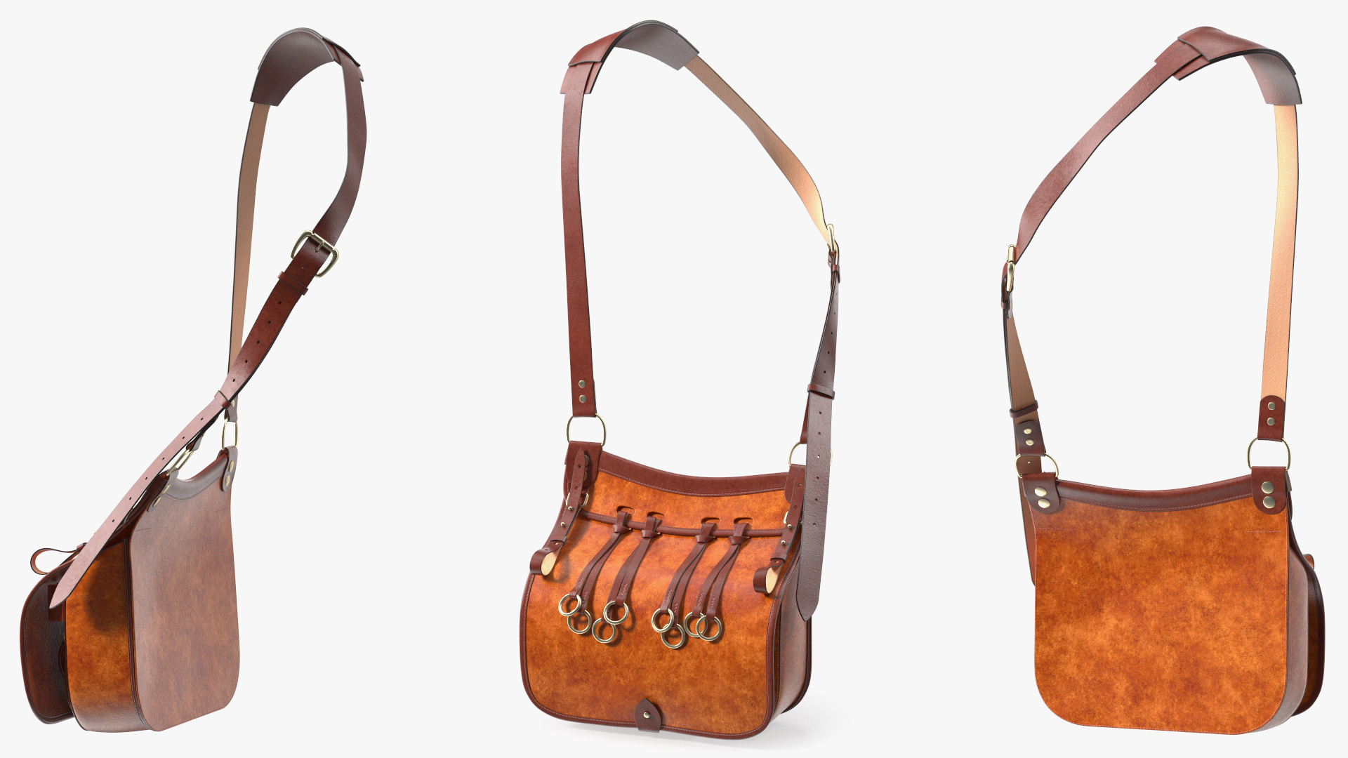 Brown Leather Hunting Shoulder Bag 3D model