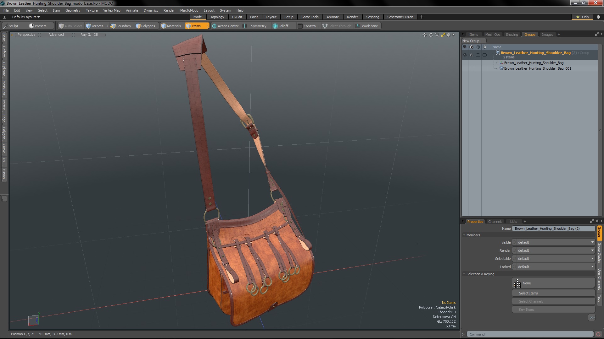 Brown Leather Hunting Shoulder Bag 3D model