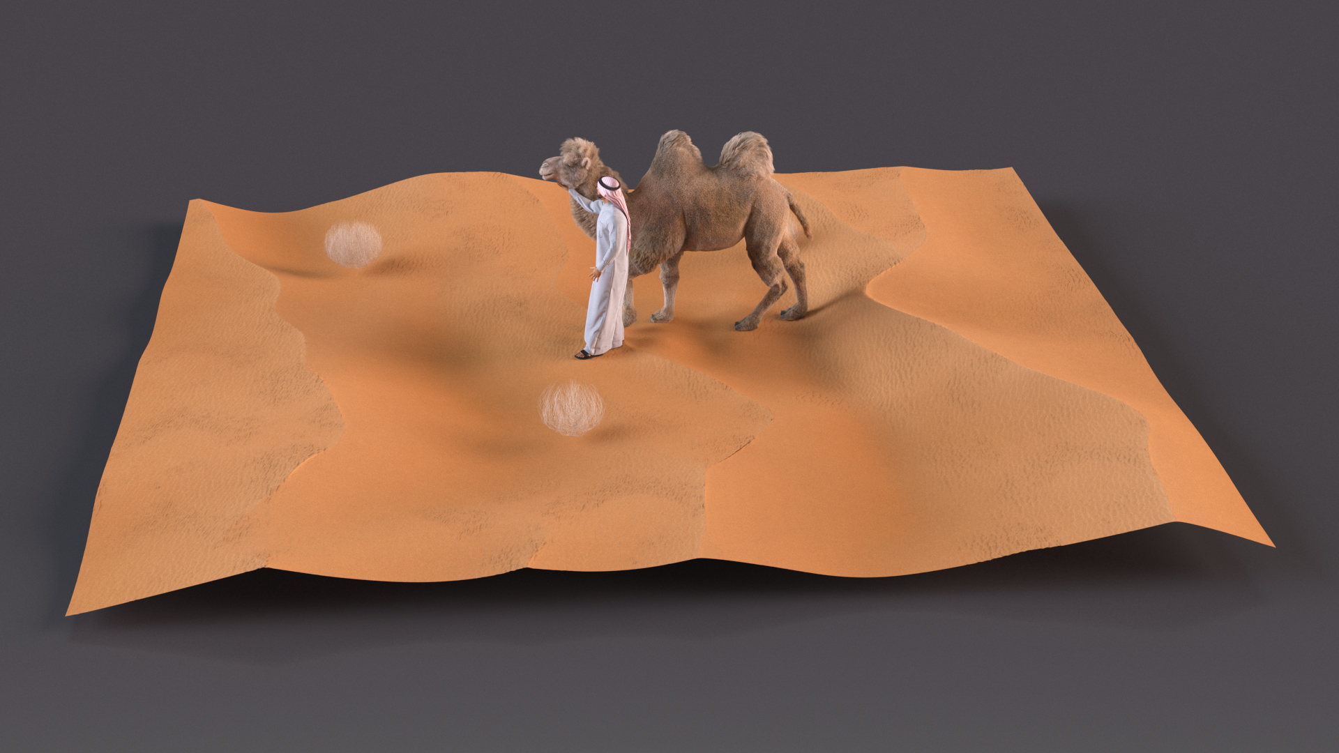 3D Arab Man with Camel on Desert Fur model